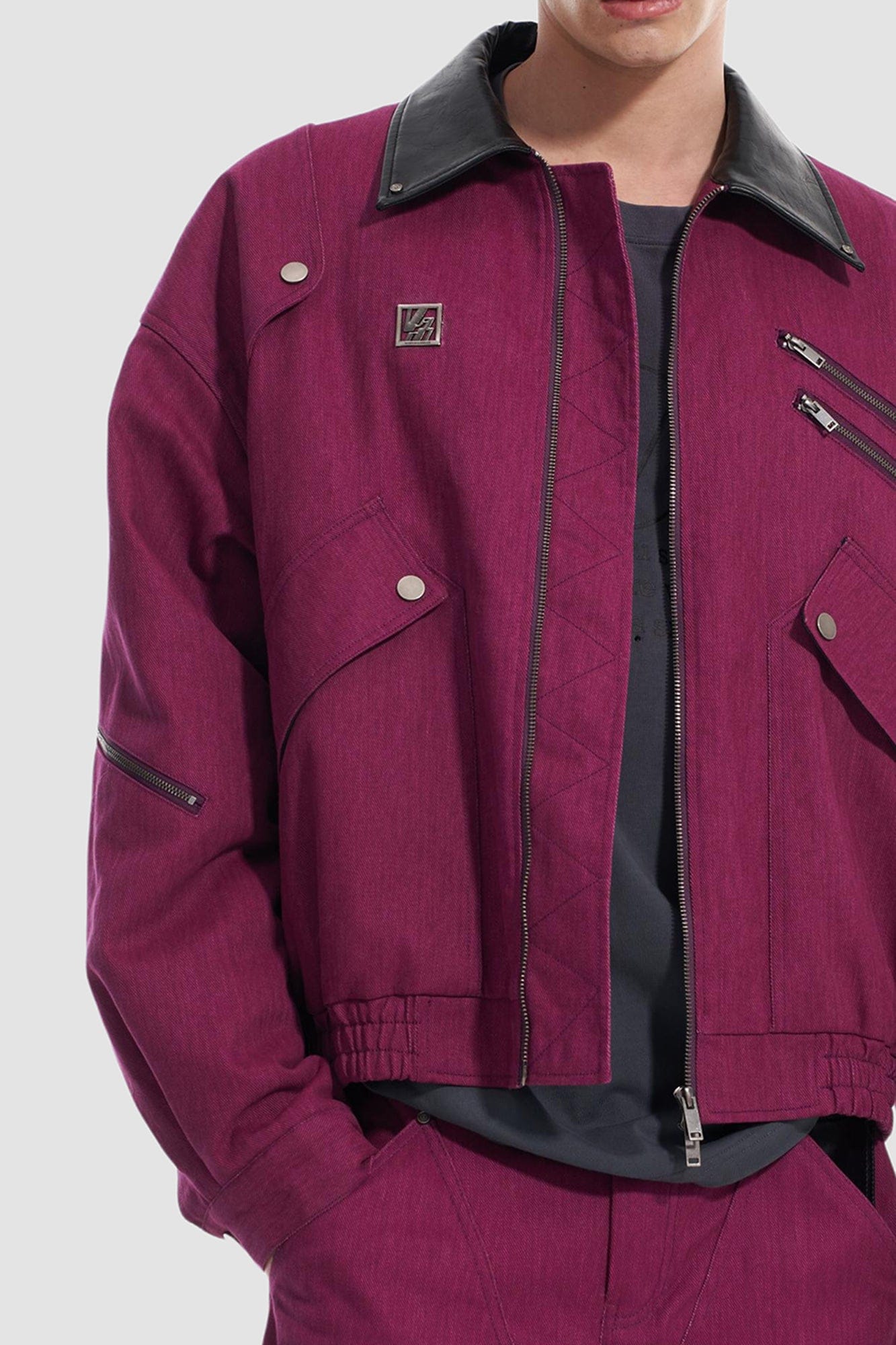 VANN VALRENCE Contrast Multi-Zip Padded Utility Jacket