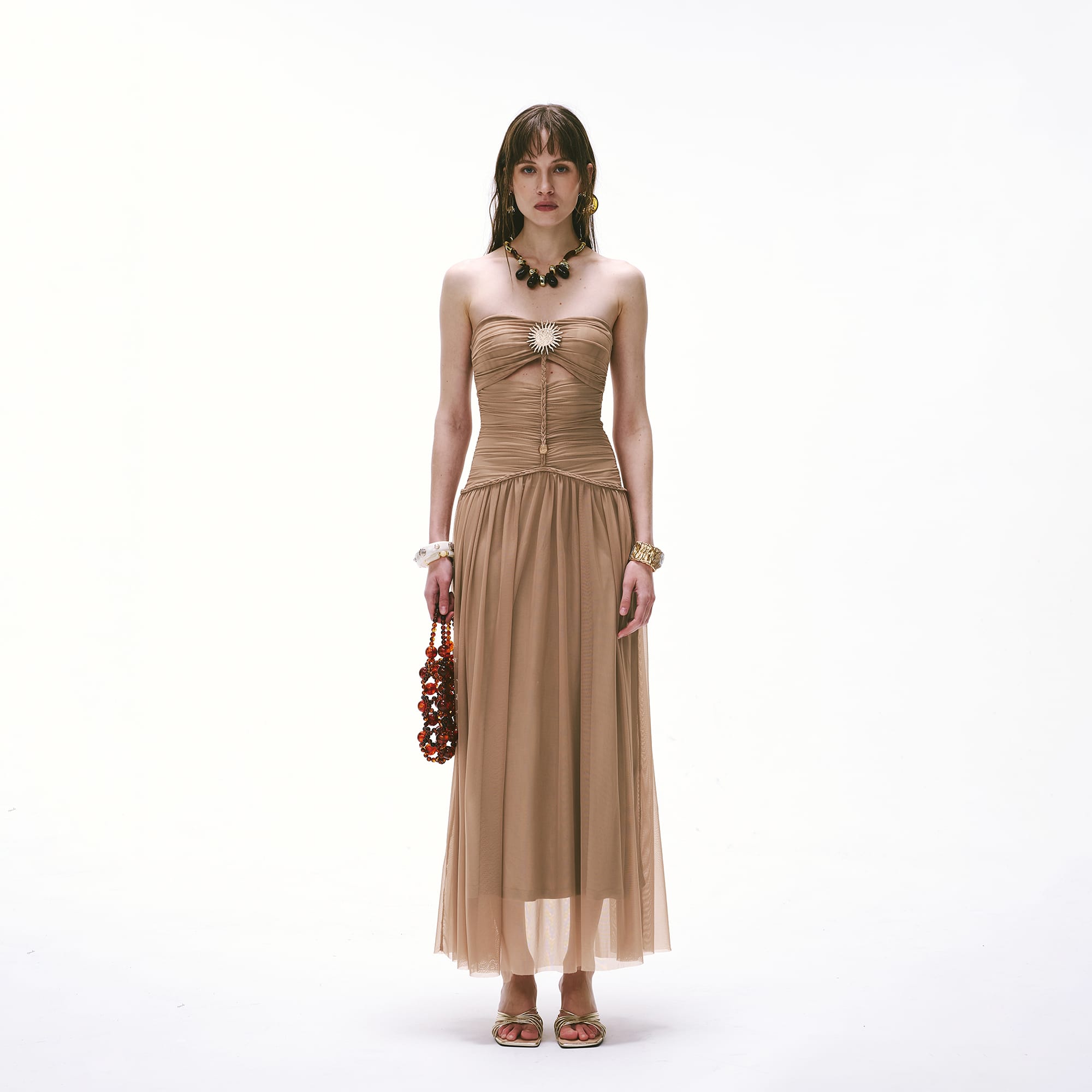 CYNR Braided Sun-Buckle Lace Layered Dress