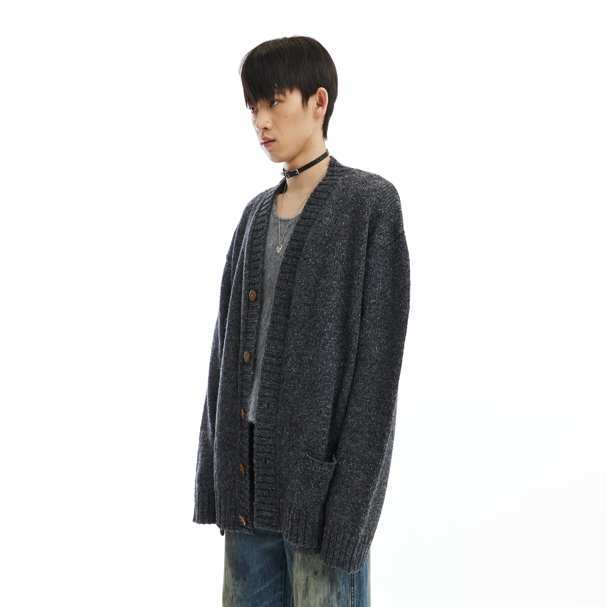 NEVERSEEZ Flecked Knit Rib-Trim Cardigan