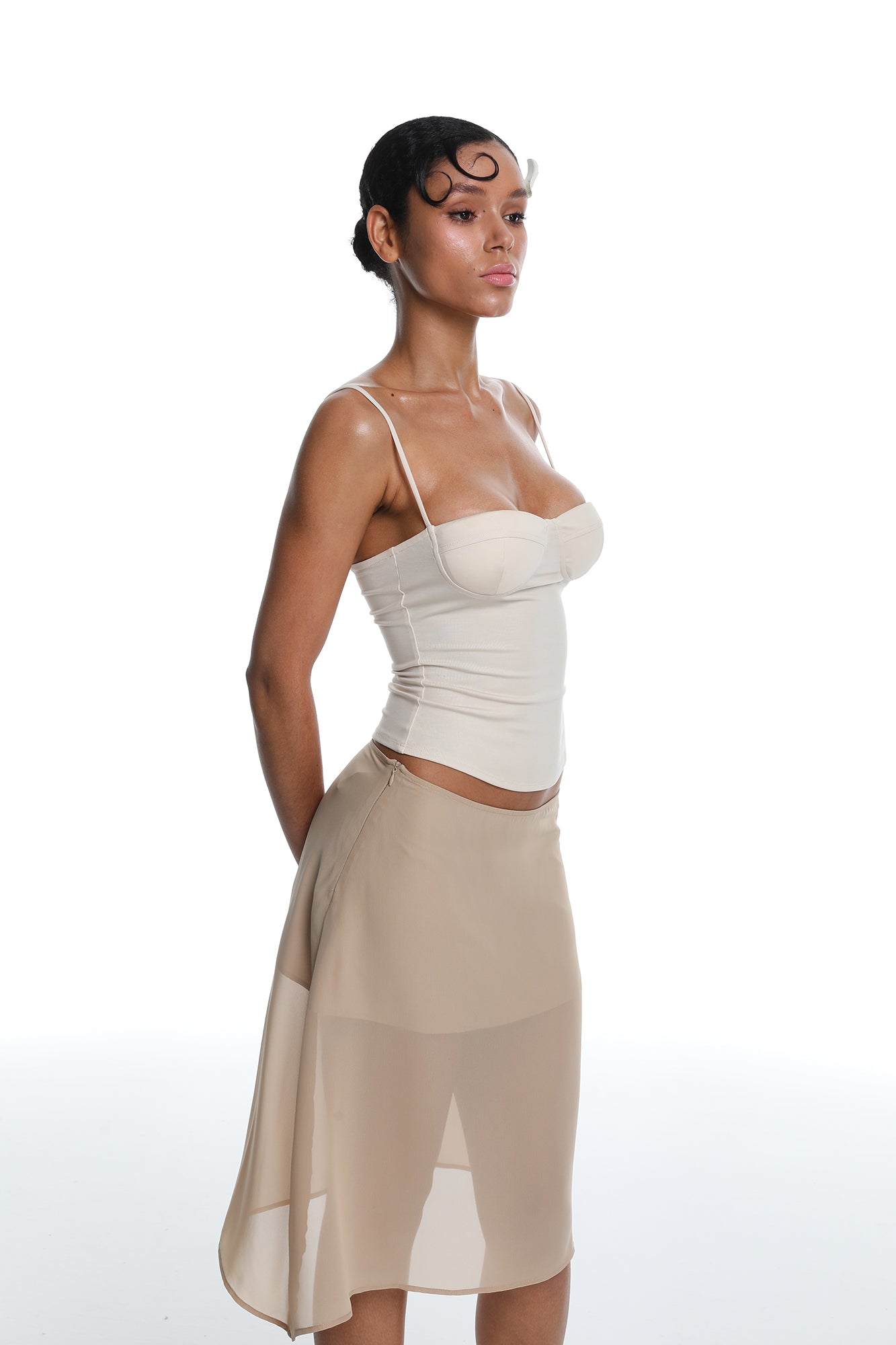 MILLIONLOTUS Sweetheart Cami Top & Asymmetrical Midi Skirt Set