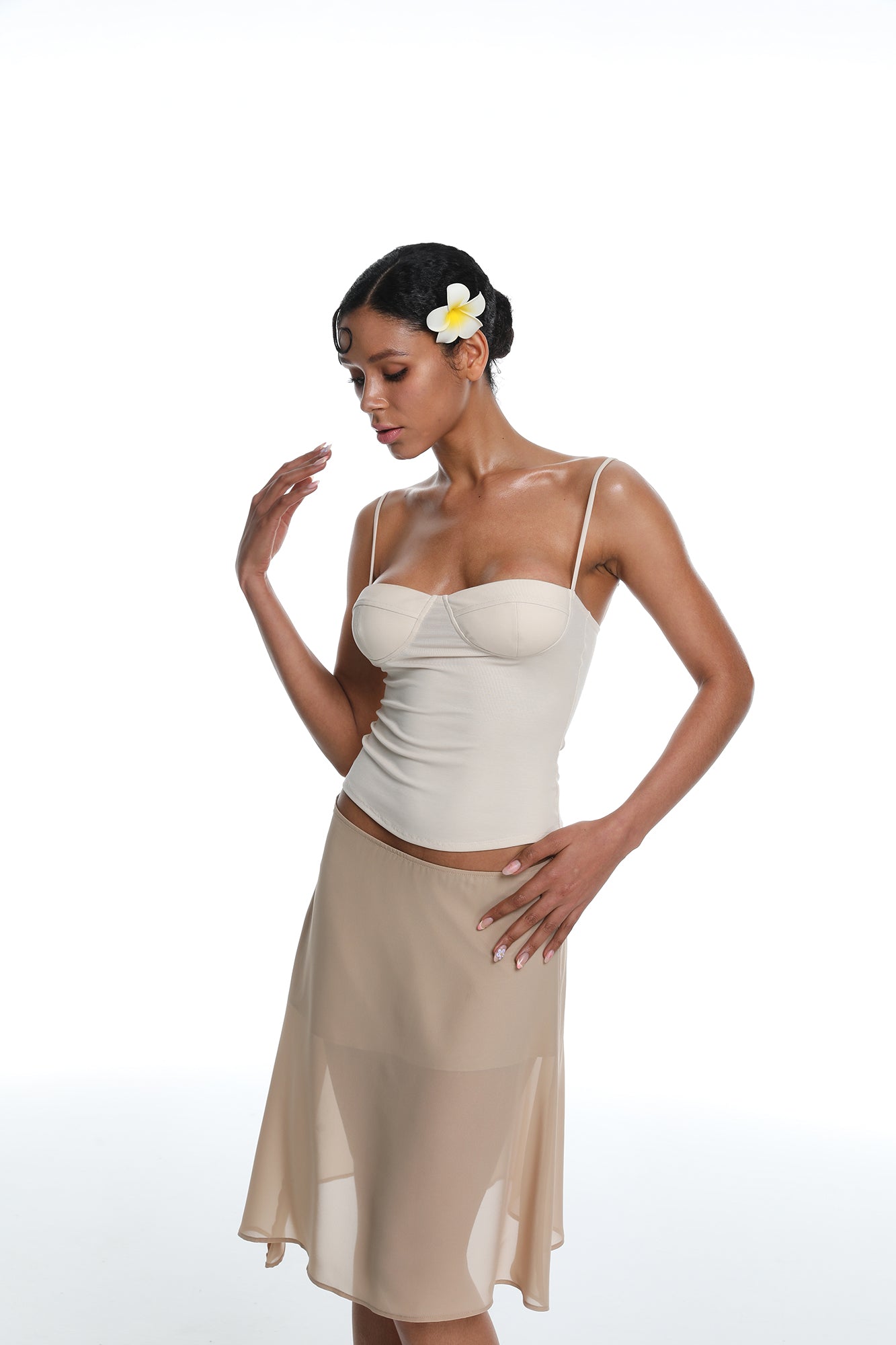 MILLIONLOTUS Sweetheart Cami Top & Asymmetrical Midi Skirt Set