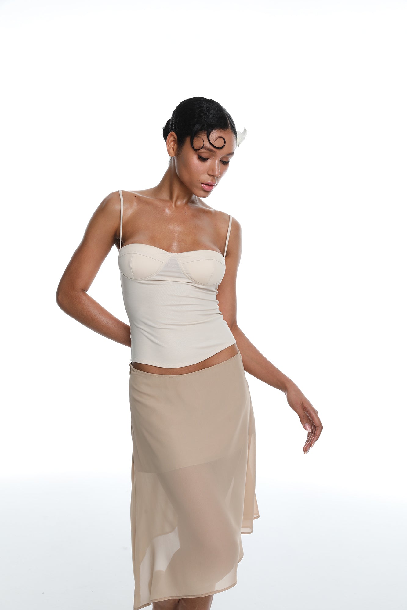 MILLIONLOTUS Sweetheart Cami Top & Asymmetrical Midi Skirt Set