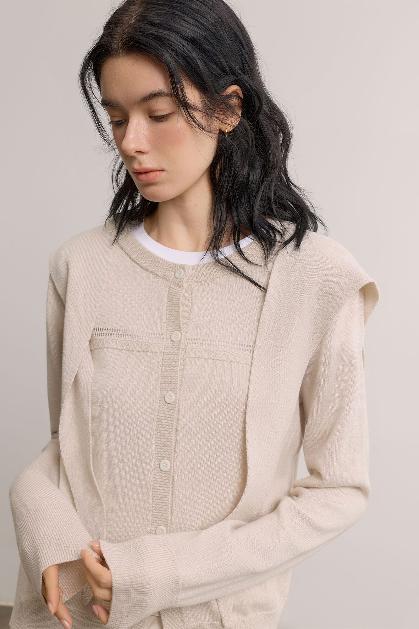 SAME FLOW Faux Layered Wool-Blend Cardigan
