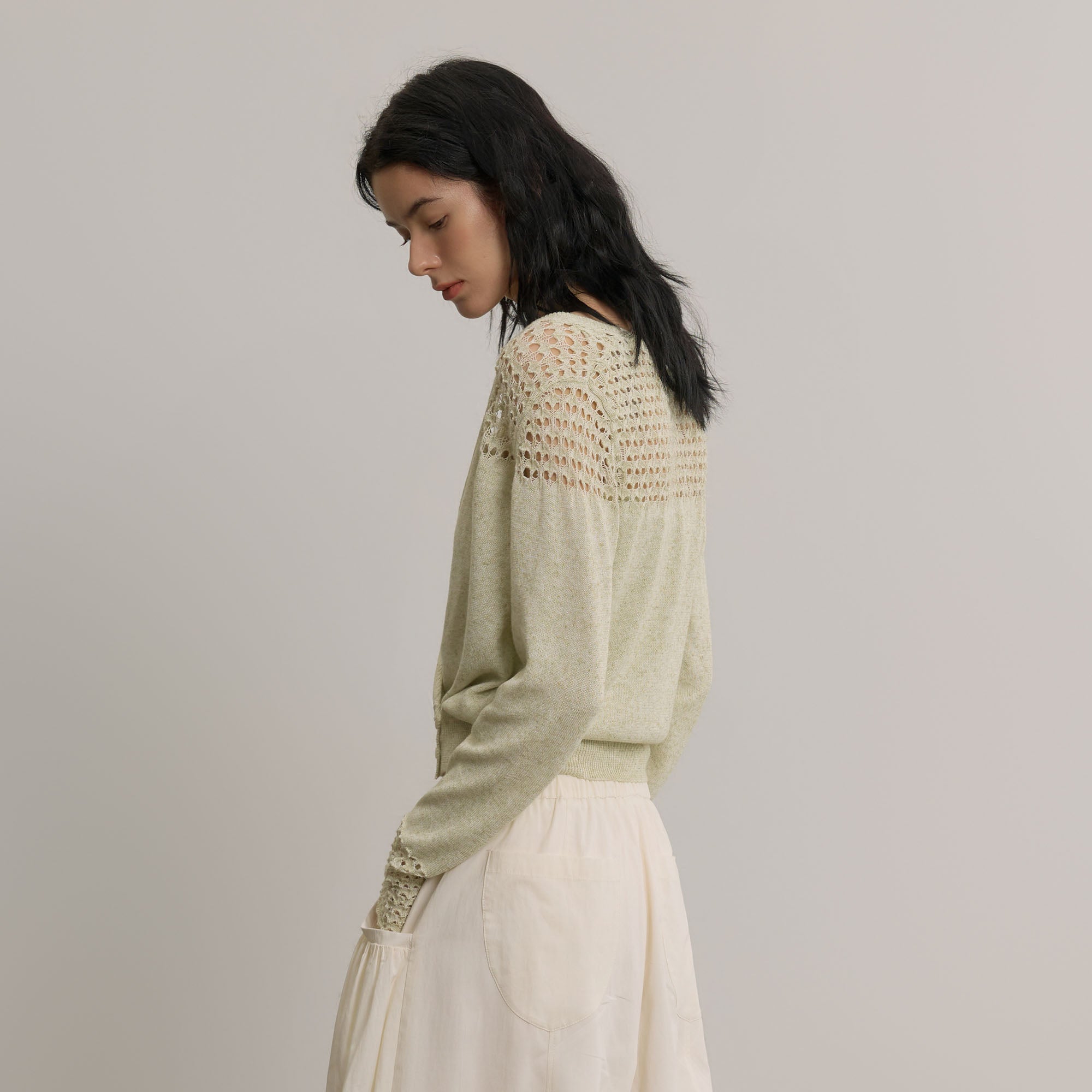 SAME FLOW Open-Knit Cropped Cardigan Set