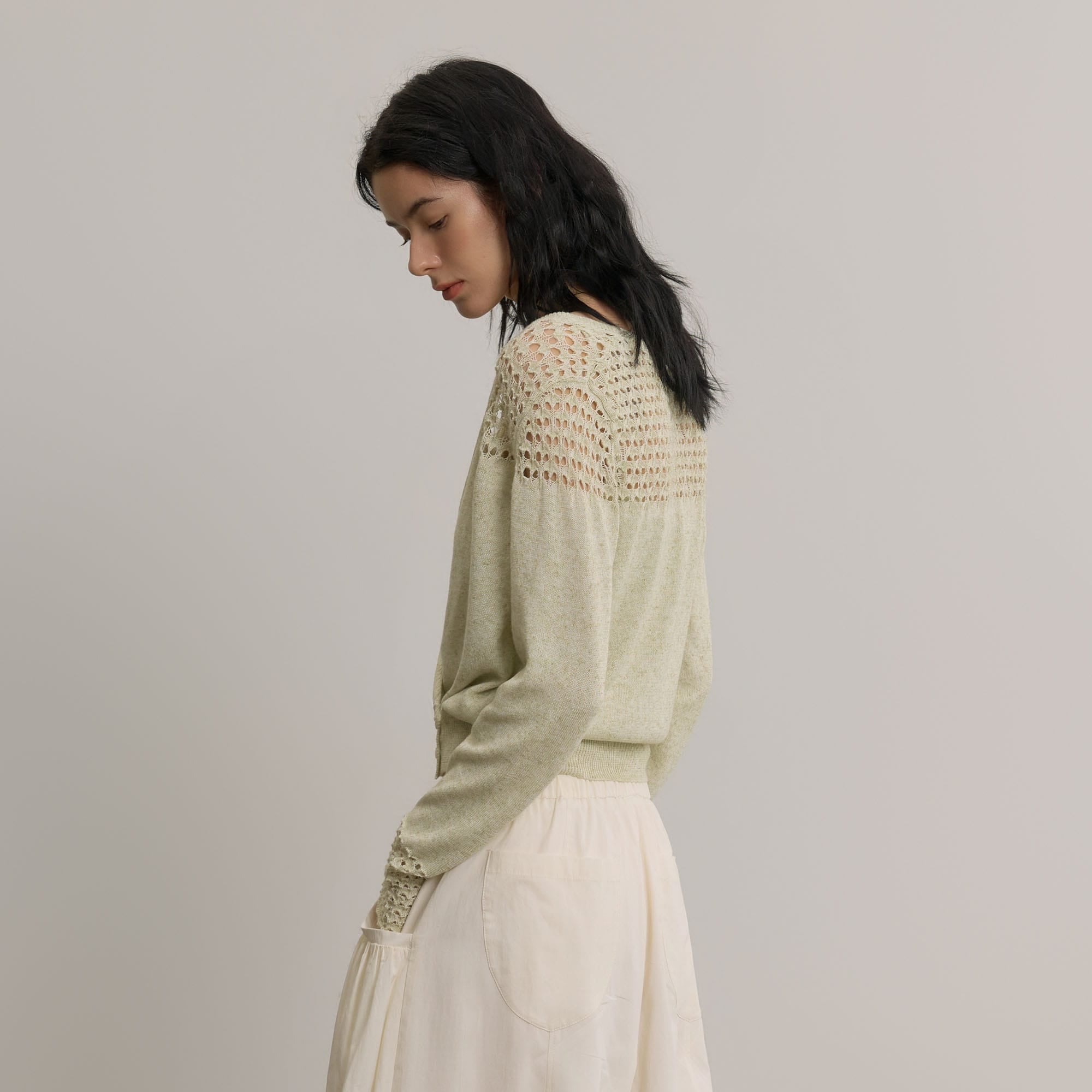 SAME FLOW Open-Knit Cropped Cardigan Set