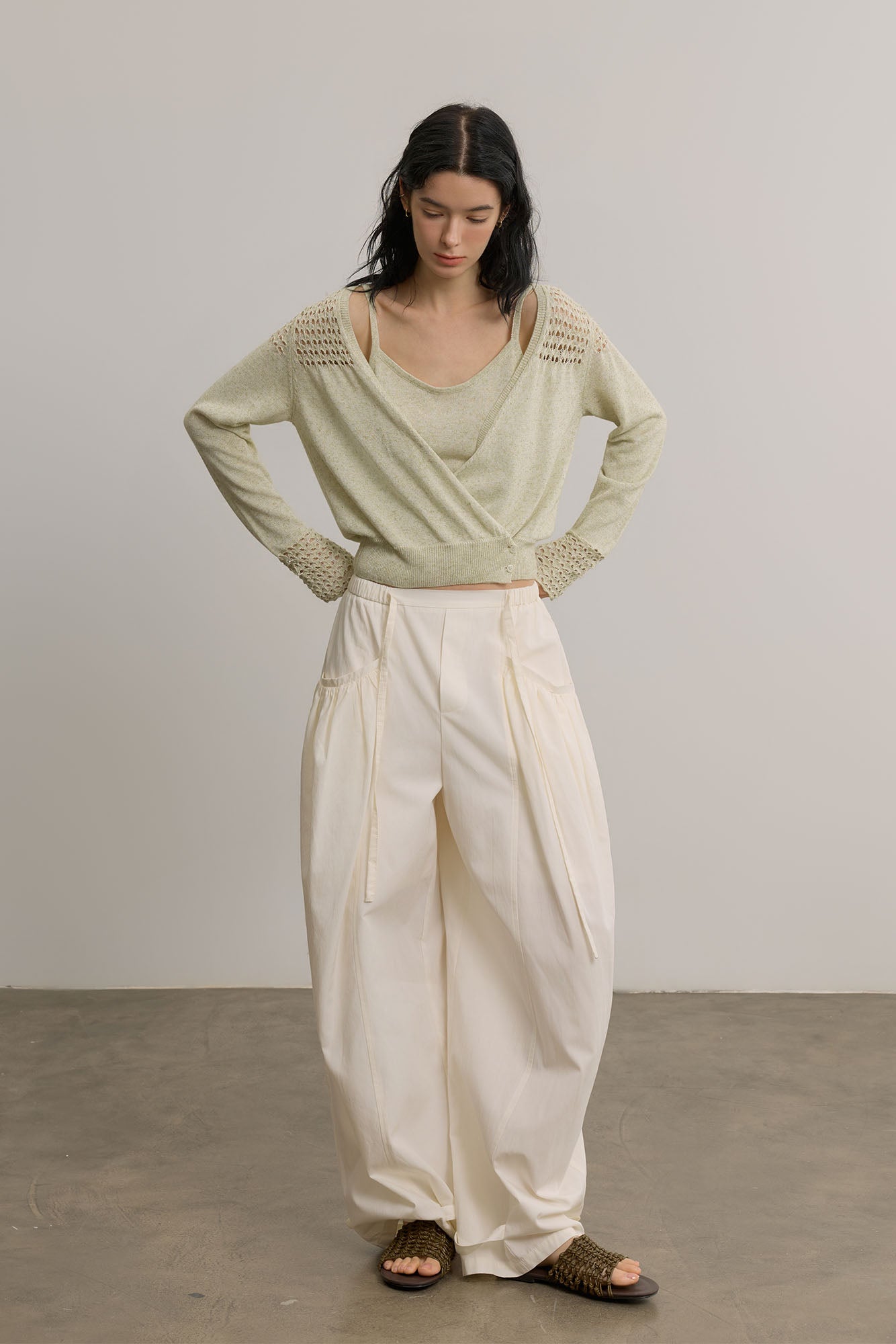 SAME FLOW Open-Knit Cropped Cardigan Set