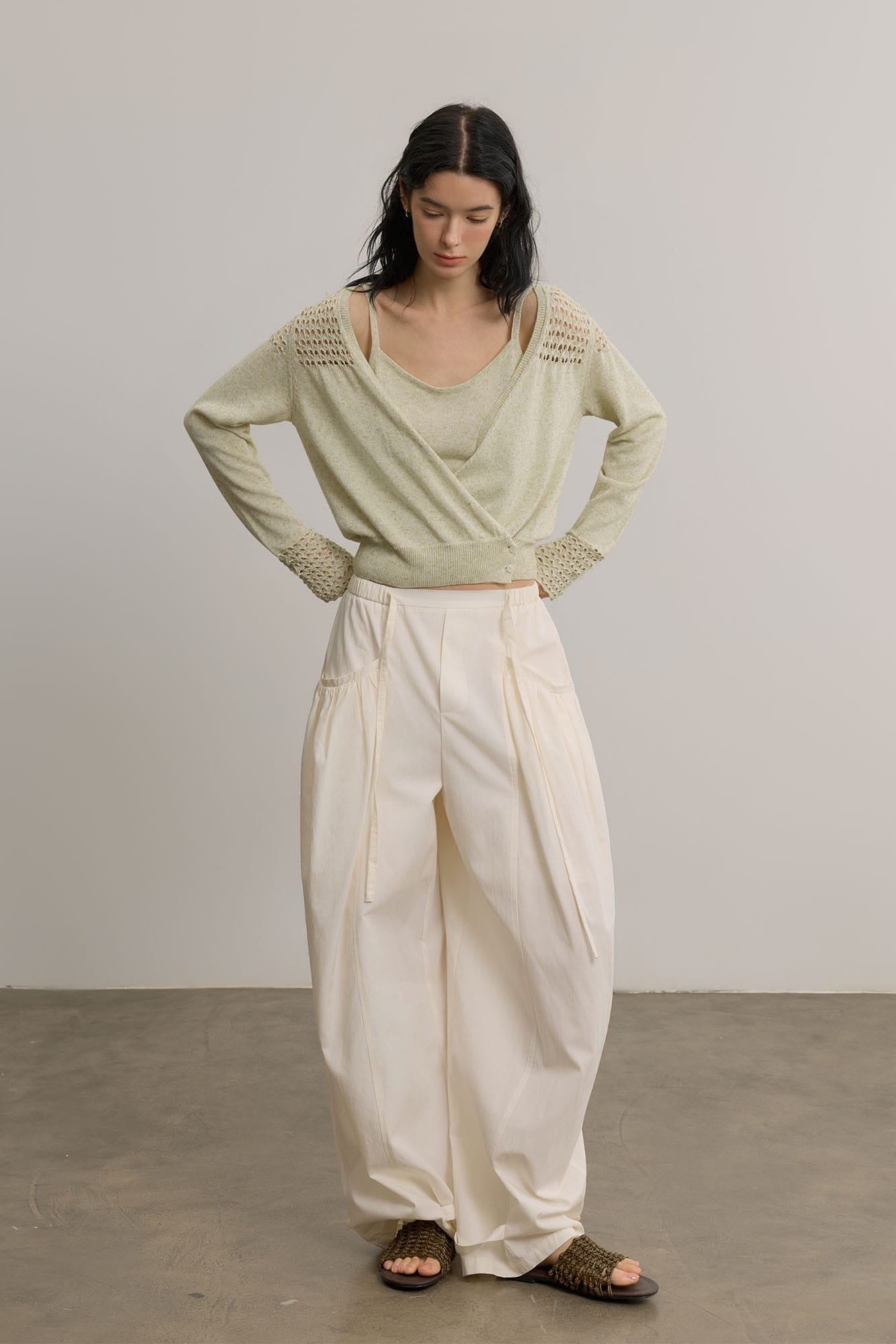 SAME FLOW Open-Knit Cropped Cardigan Set