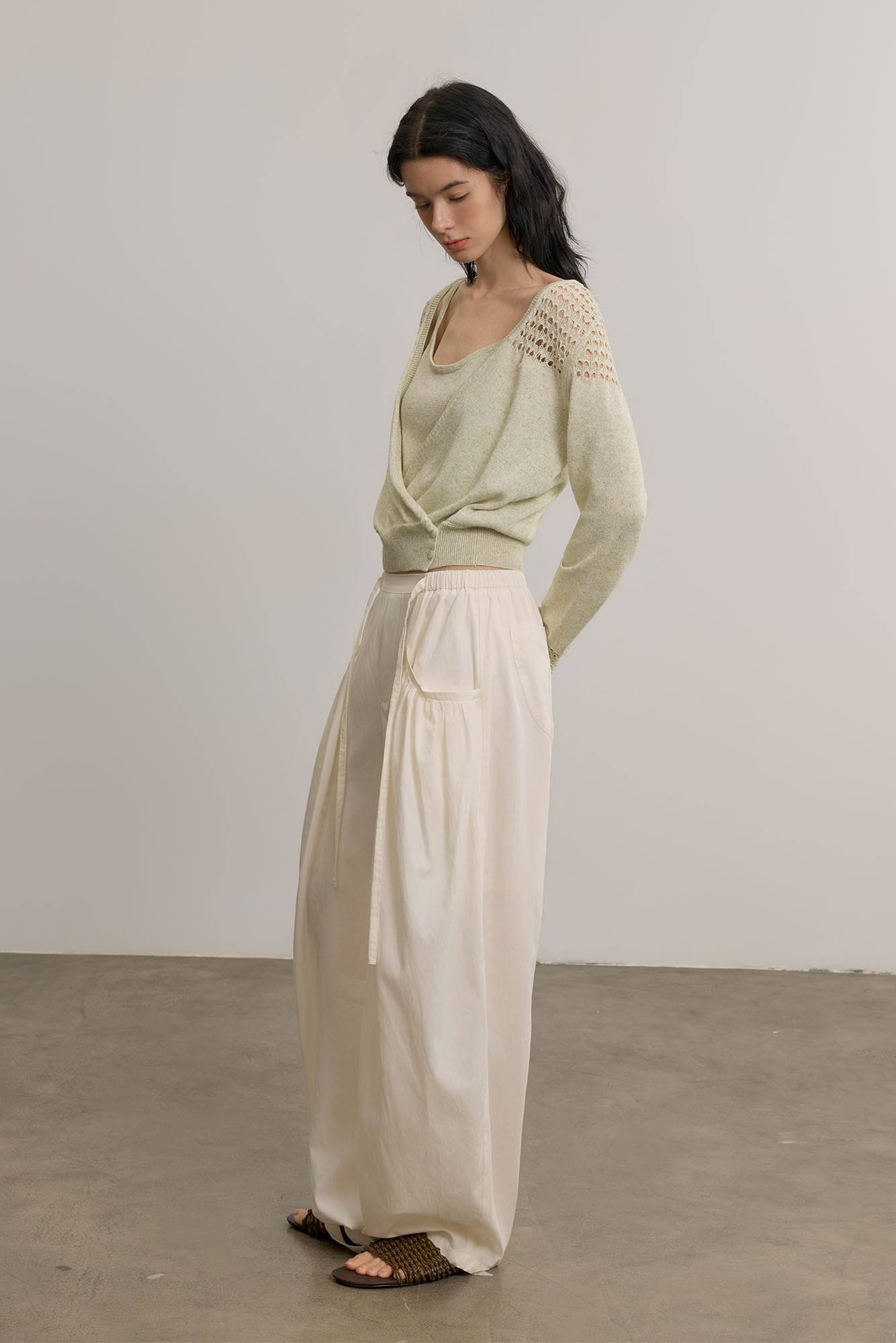 SAME FLOW Open-Knit Cropped Cardigan Set