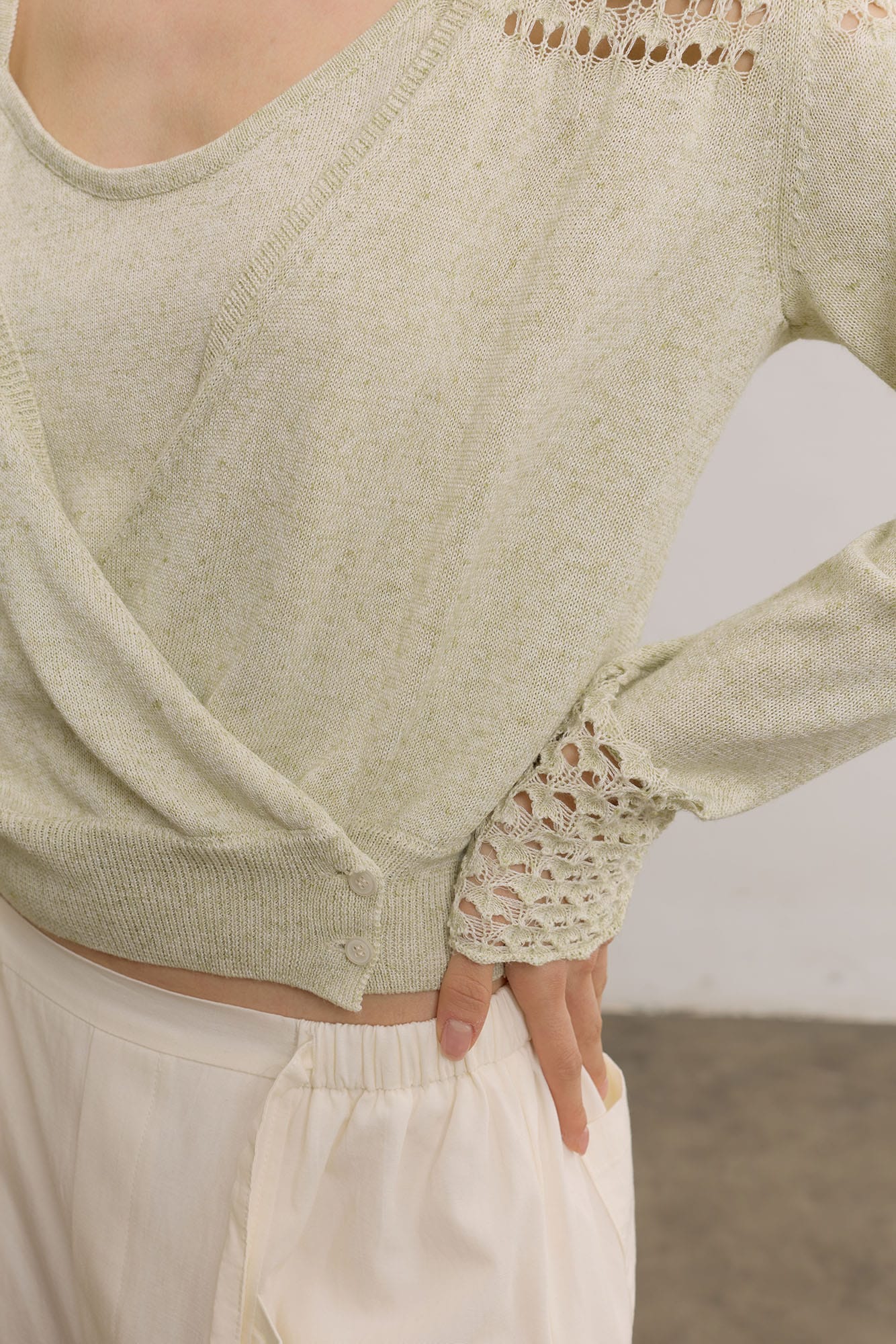 SAME FLOW Open-Knit Cropped Cardigan Set