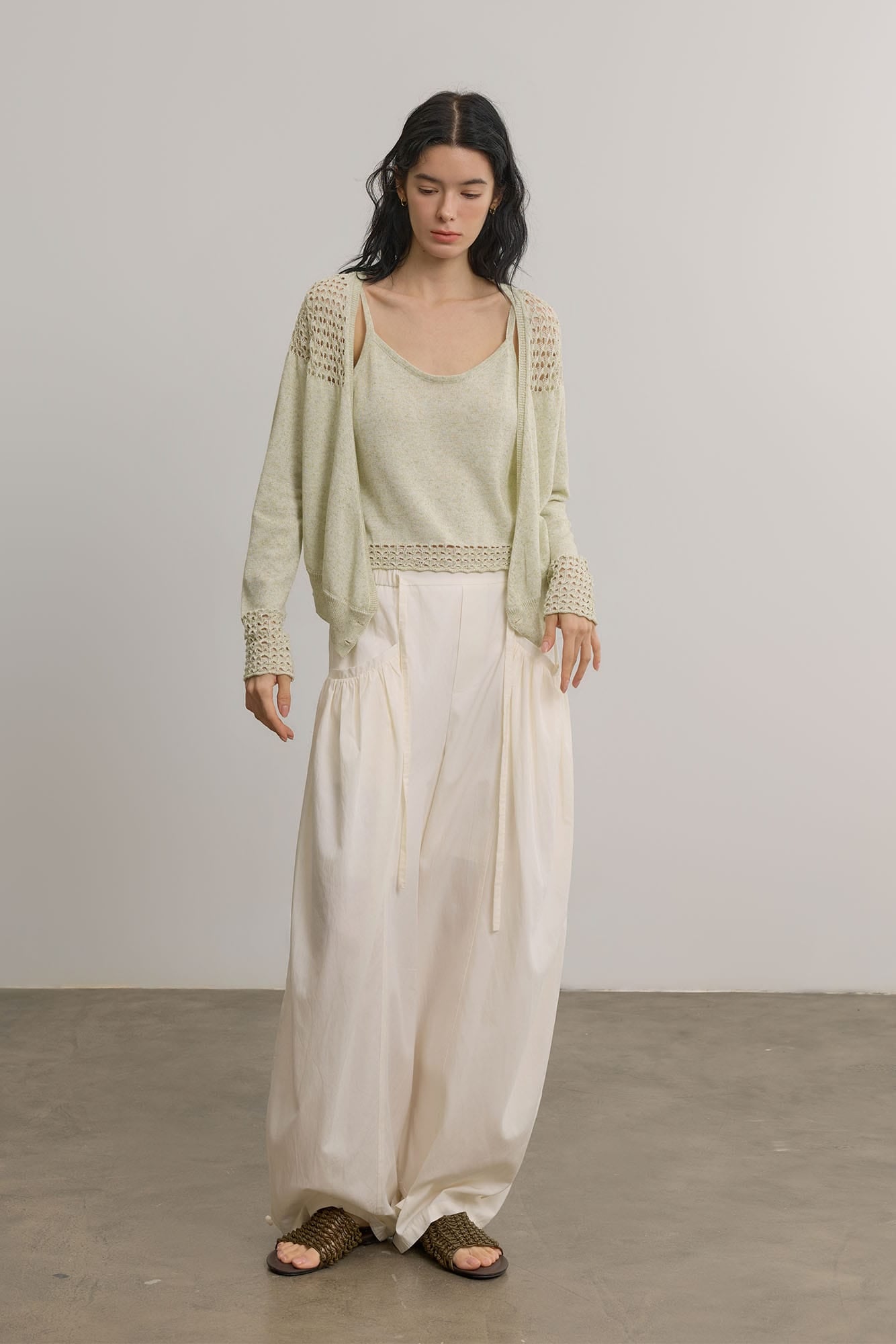 SAME FLOW Open-Knit Cropped Cardigan Set