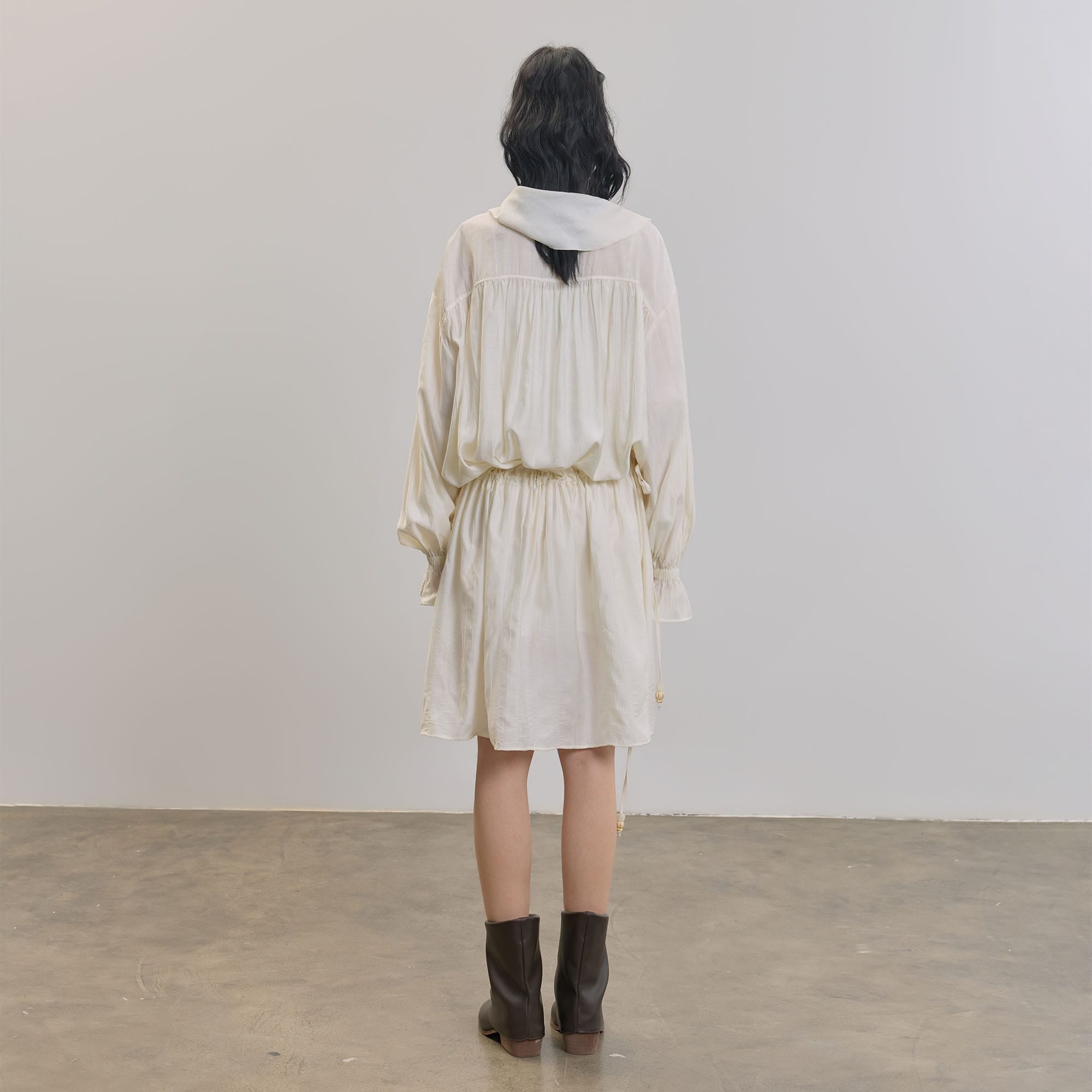 SAME FLOW Draped Scarf-Neck Button-Front Shirt Dress