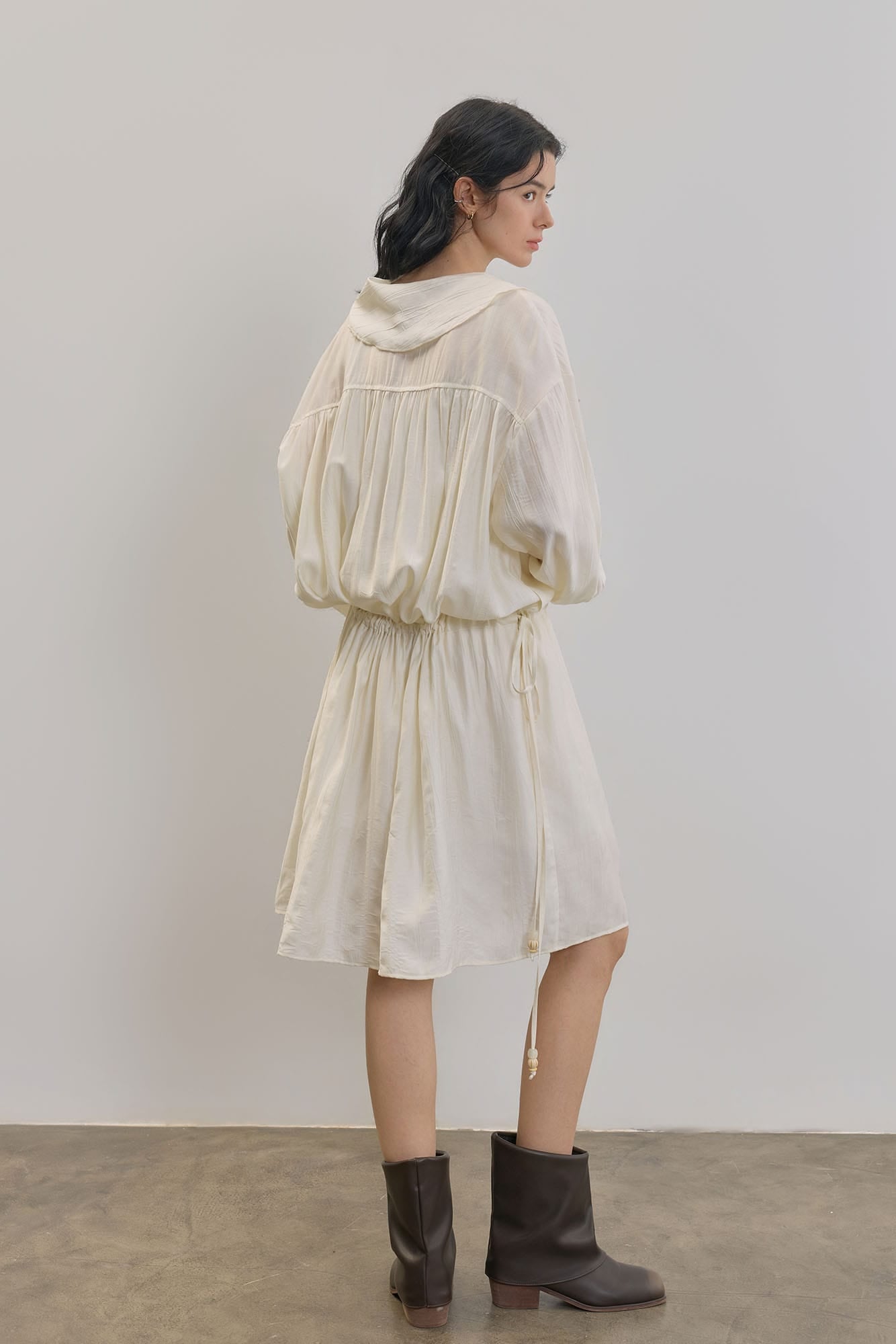 SAME FLOW Draped Scarf-Neck Button-Front Shirt Dress