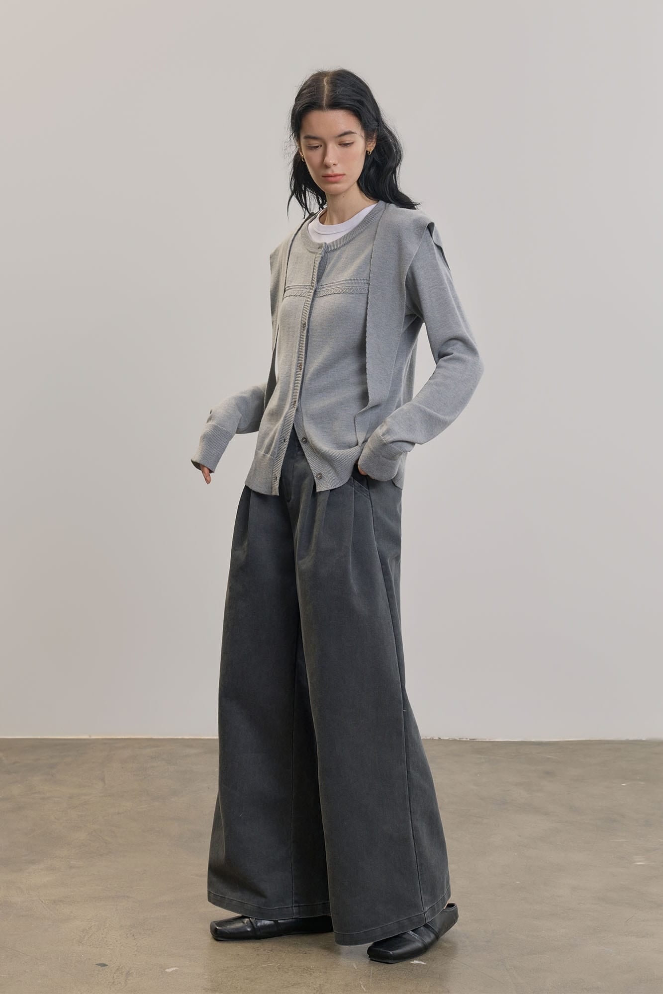 SAME FLOW Faux Layered Wool-Blend Cardigan