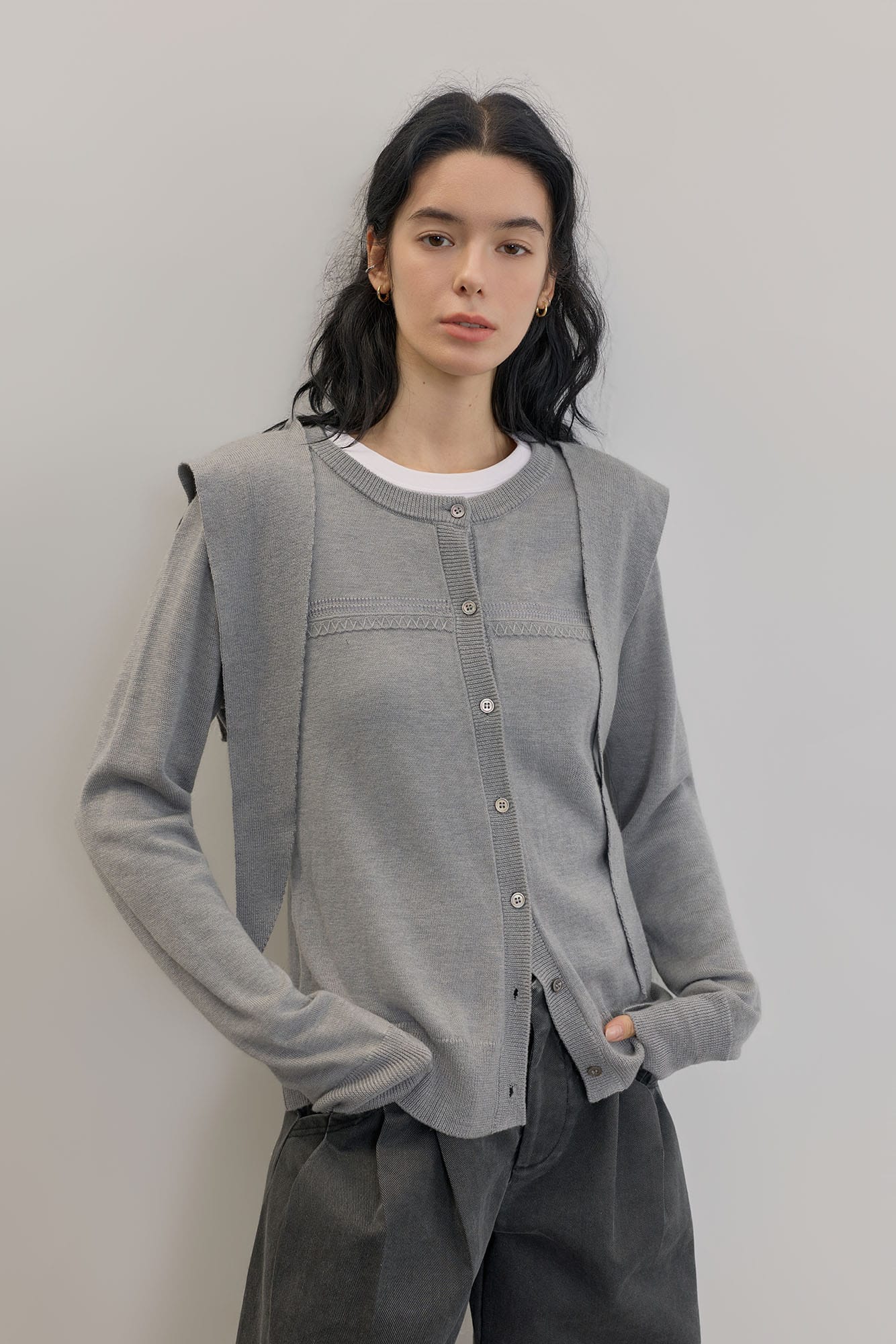 SAME FLOW Faux Layered Wool-Blend Cardigan