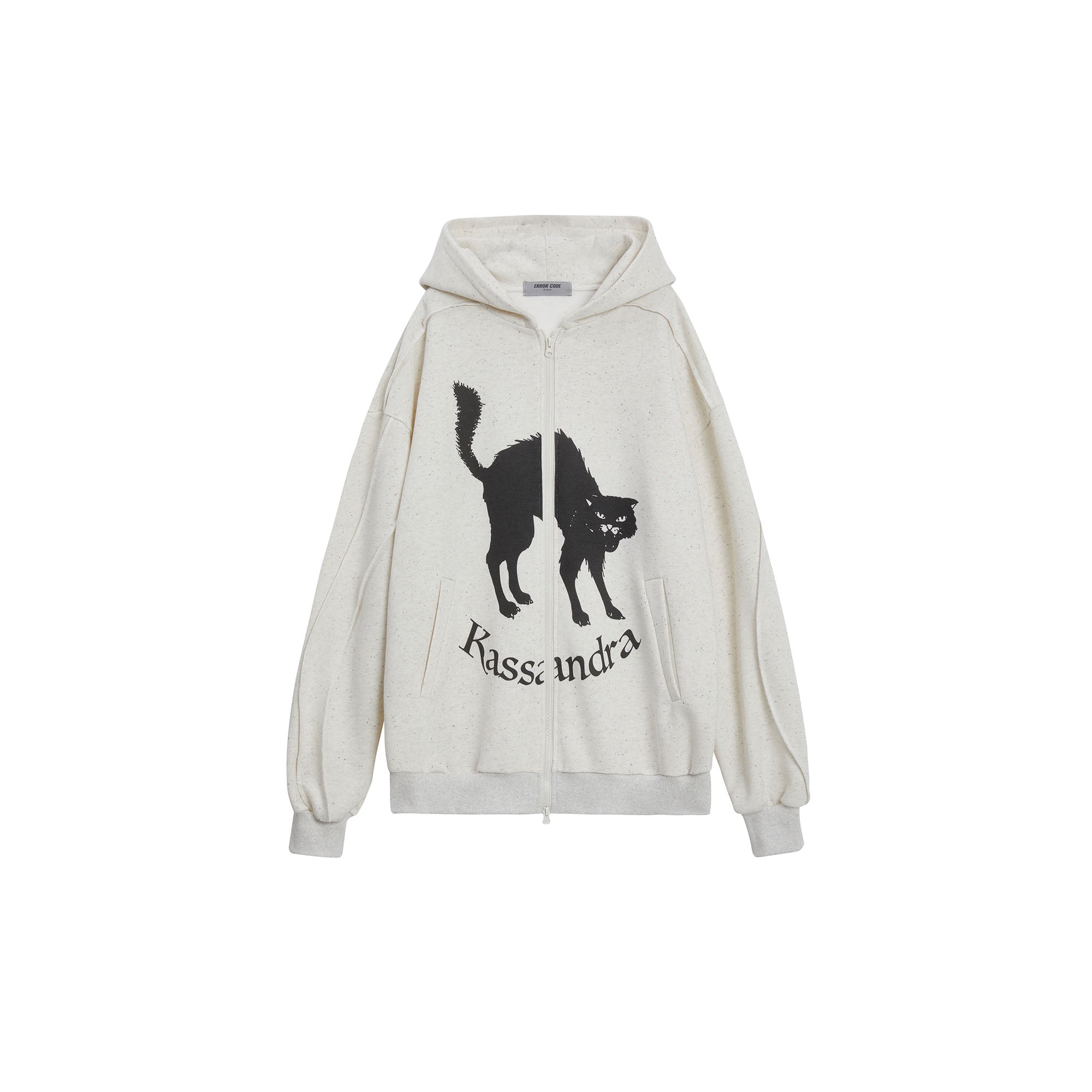 ERROR CODE ROBOT Black Cat Graphic Oversized Zip-Up Hoodie