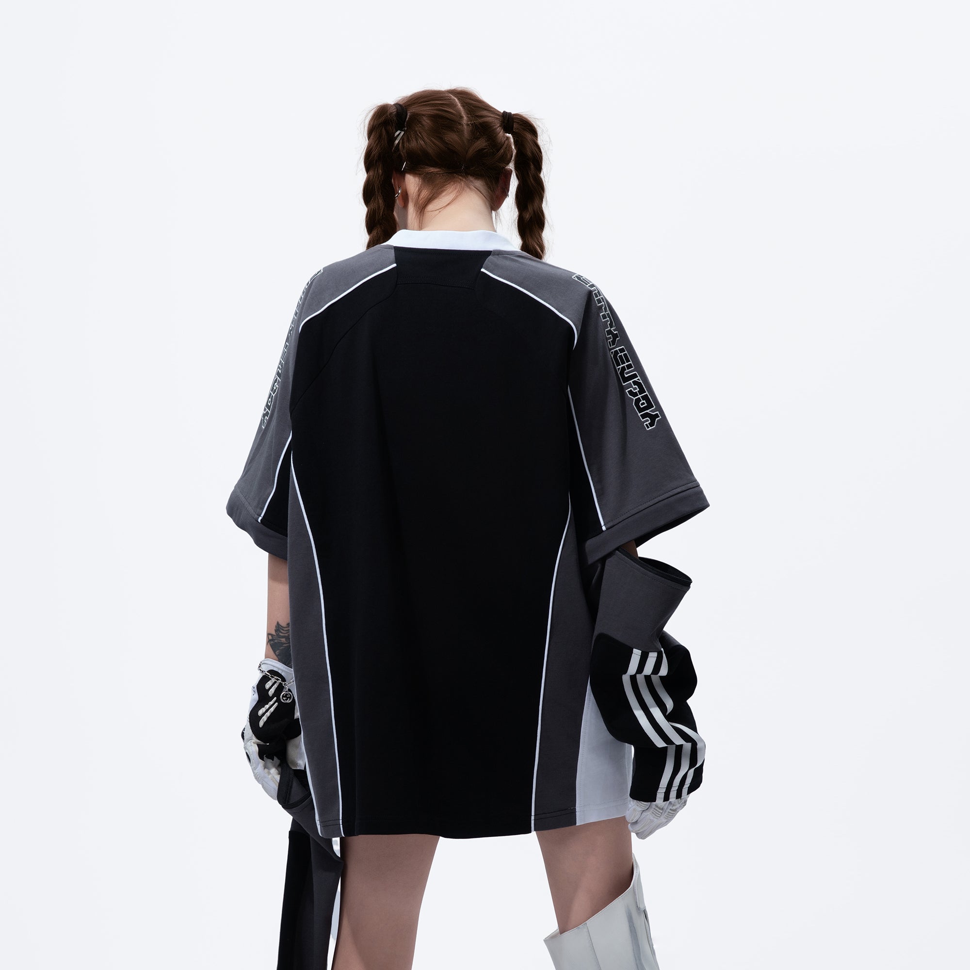 MOGONGSHE Contrast Spliced Detachable Long-Sleeve Tee