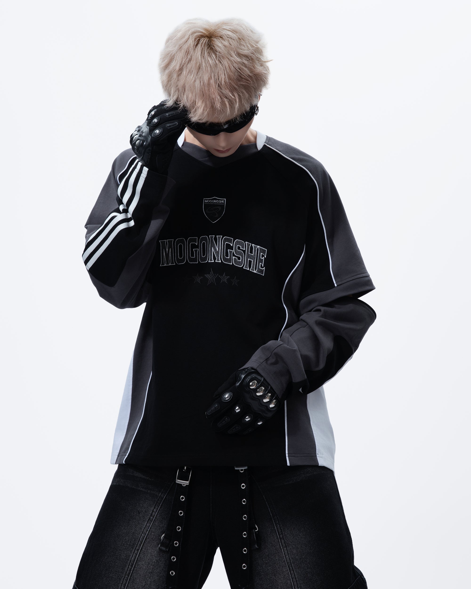 MOGONGSHE Contrast Spliced Detachable Long-Sleeve Tee