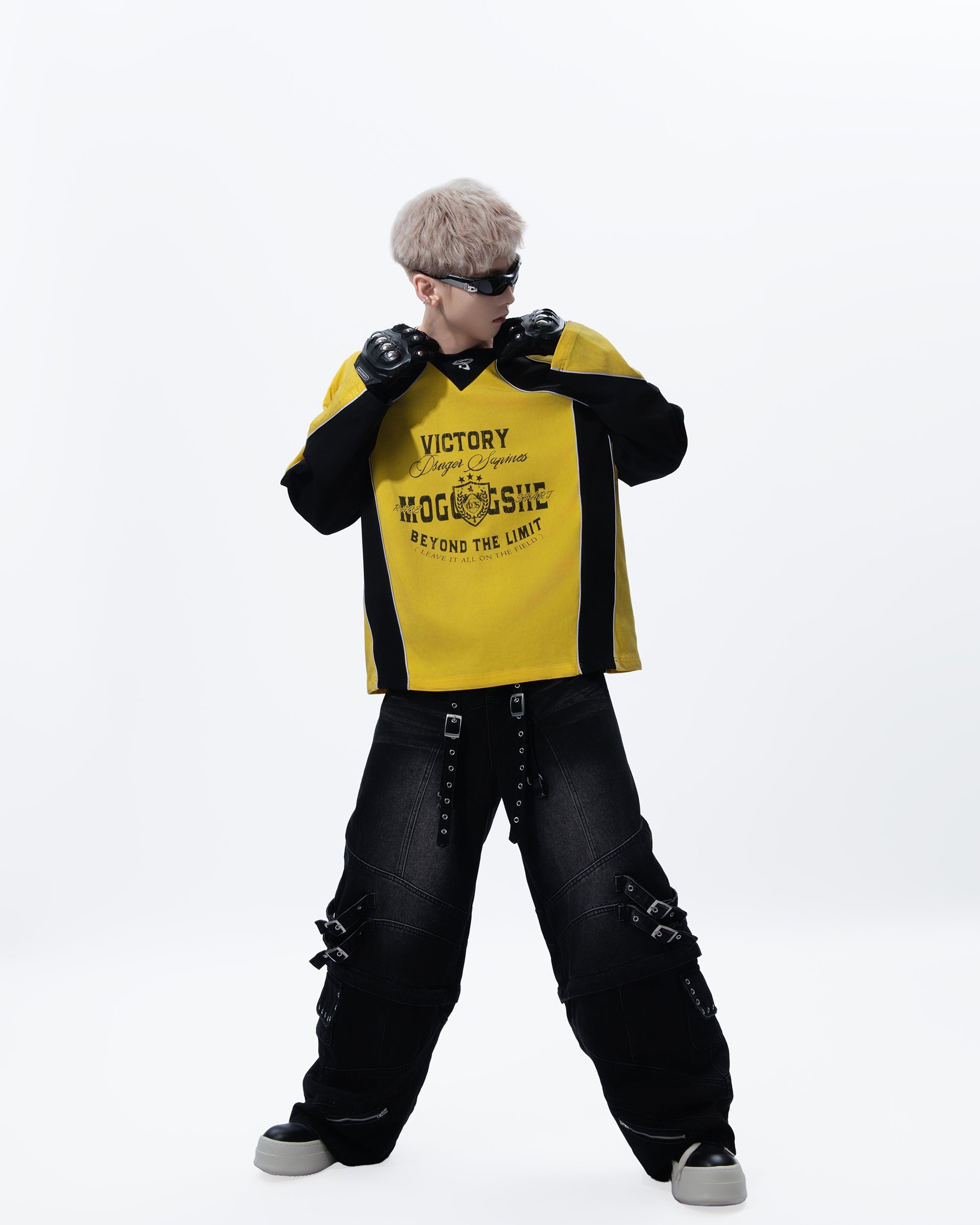 MOGONGSHE Retro Contrast Spliced Raglan Long-Sleeve Tee