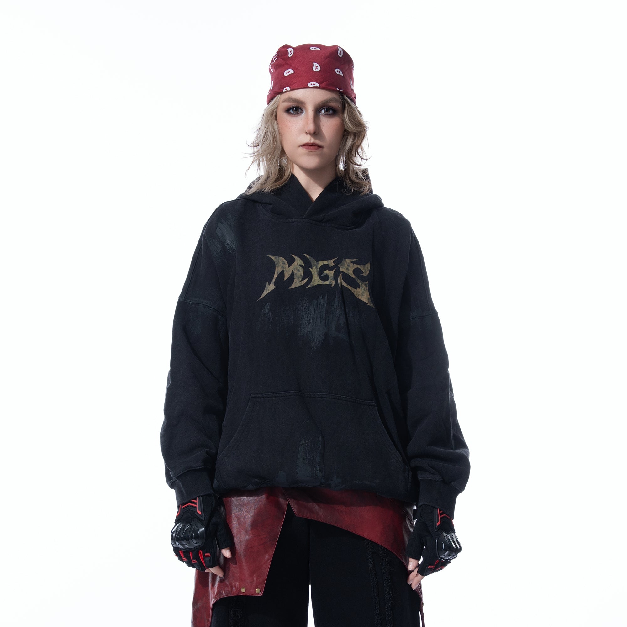 MOGONGSHE Distressed LOGO Oversized Hoodie