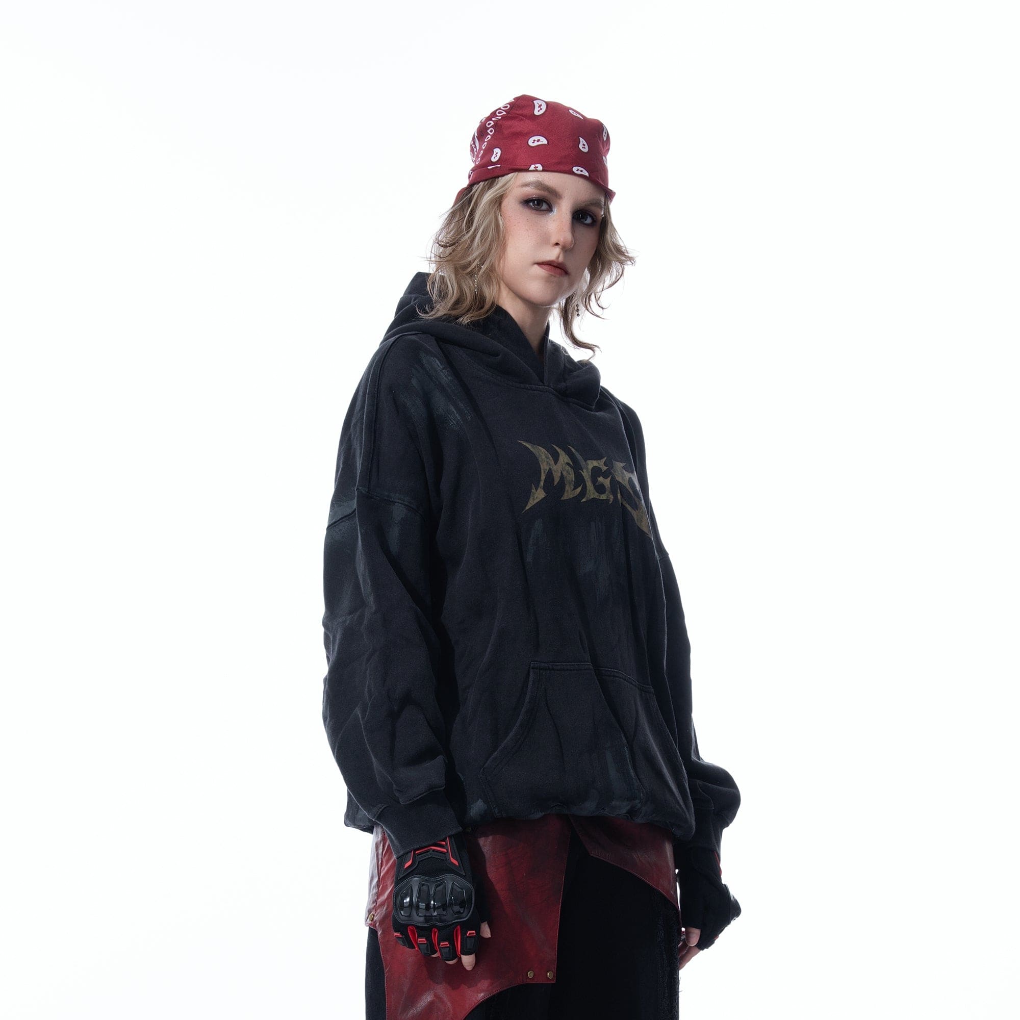 MOGONGSHE Distressed LOGO Oversized Hoodie