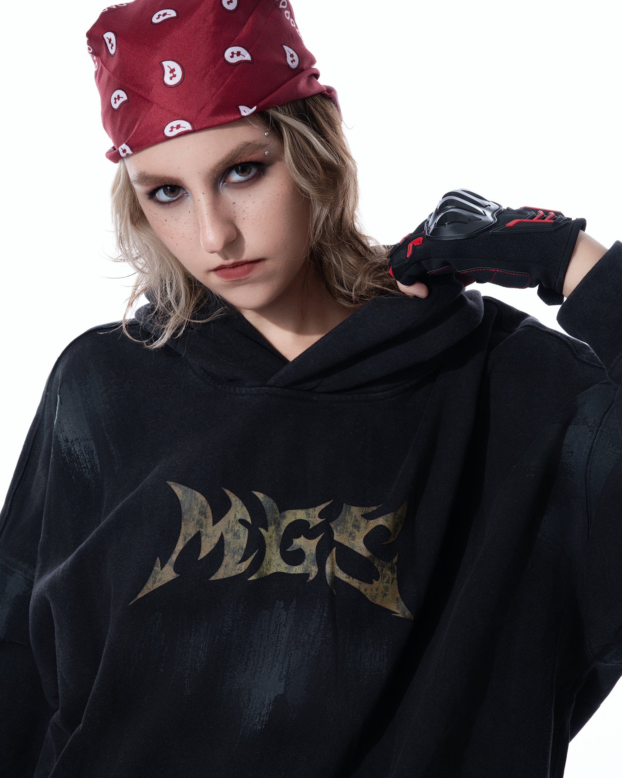 MOGONGSHE Distressed LOGO Oversized Hoodie