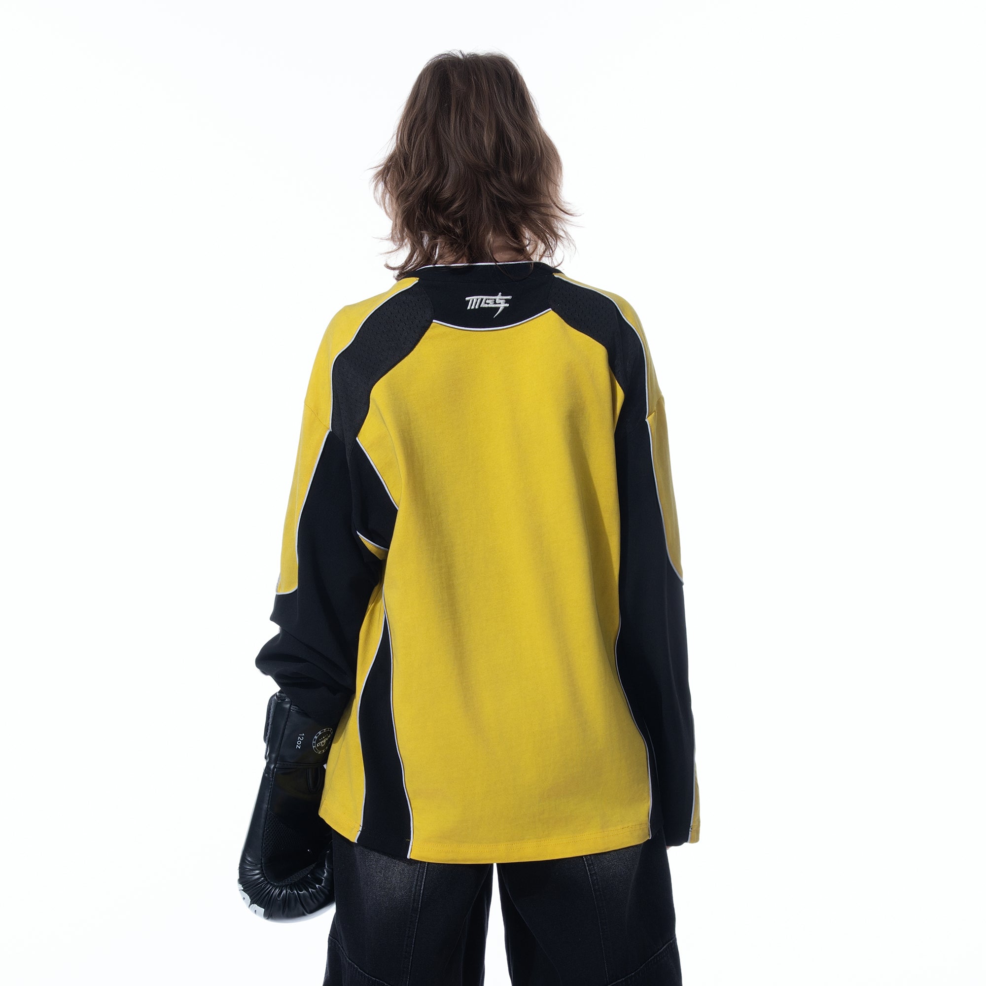 MOGONGSHE Retro Contrast Spliced Raglan Long-Sleeve Tee