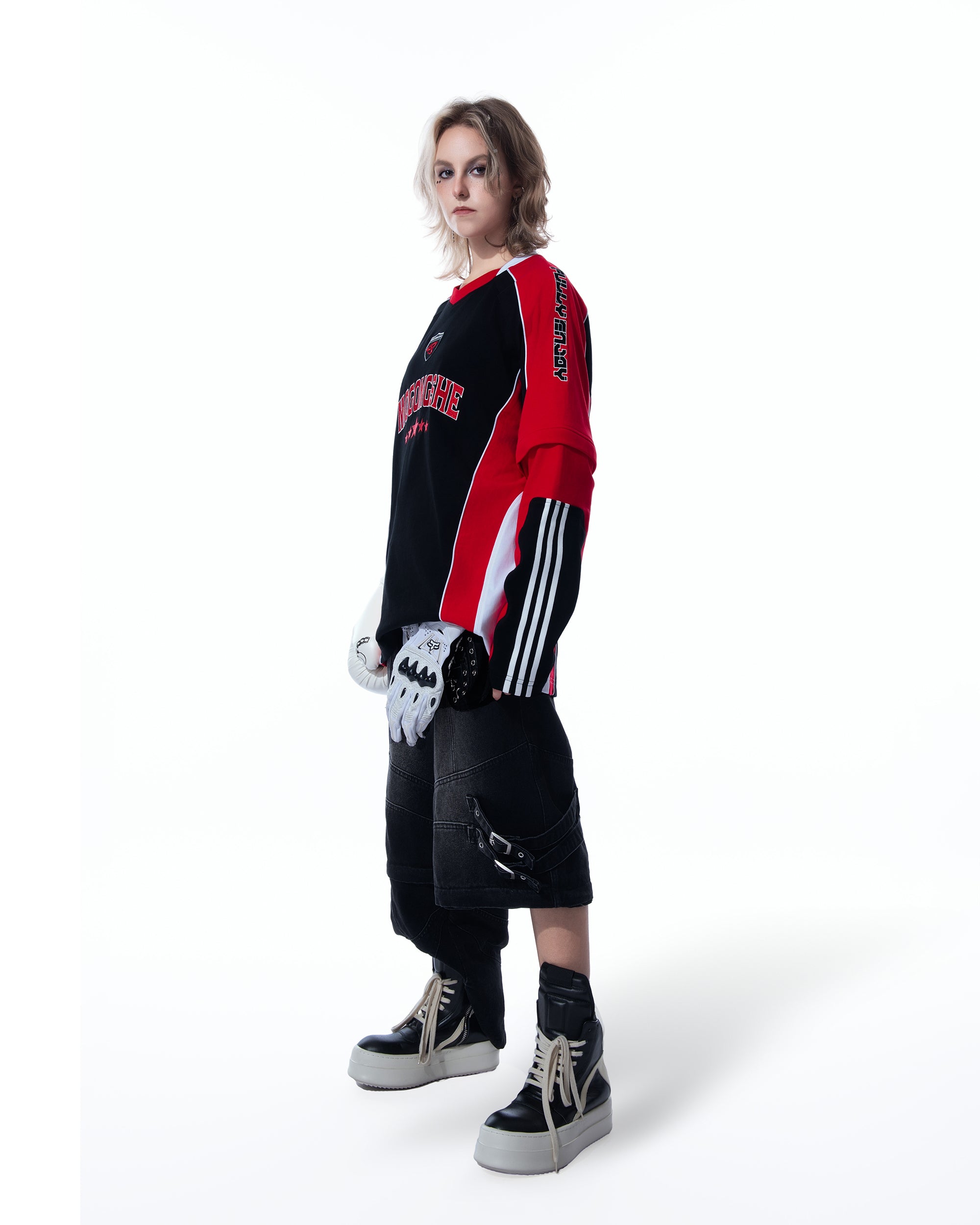 MOGONGSHE Contrast Spliced Detachable Long-Sleeve Tee