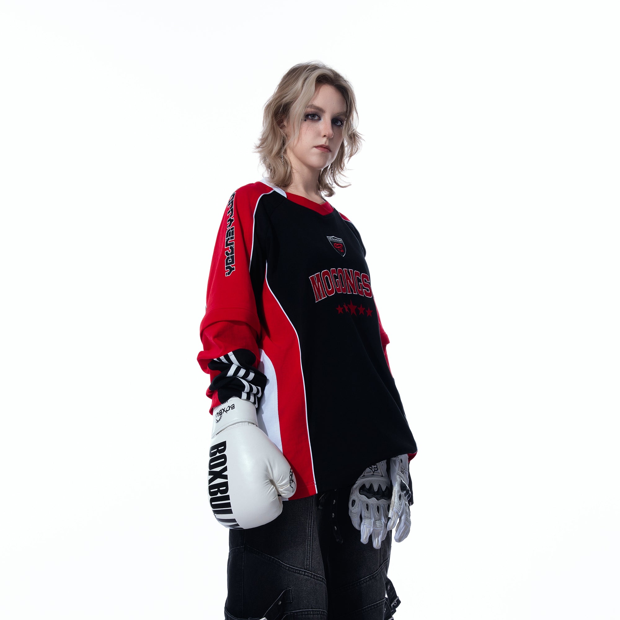 MOGONGSHE Contrast Spliced Detachable Long-Sleeve Tee