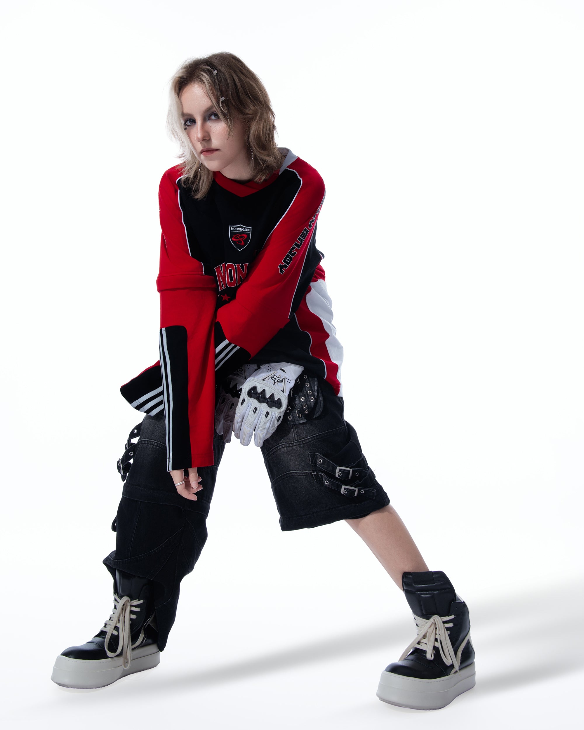 MOGONGSHE Contrast Spliced Detachable Long-Sleeve Tee