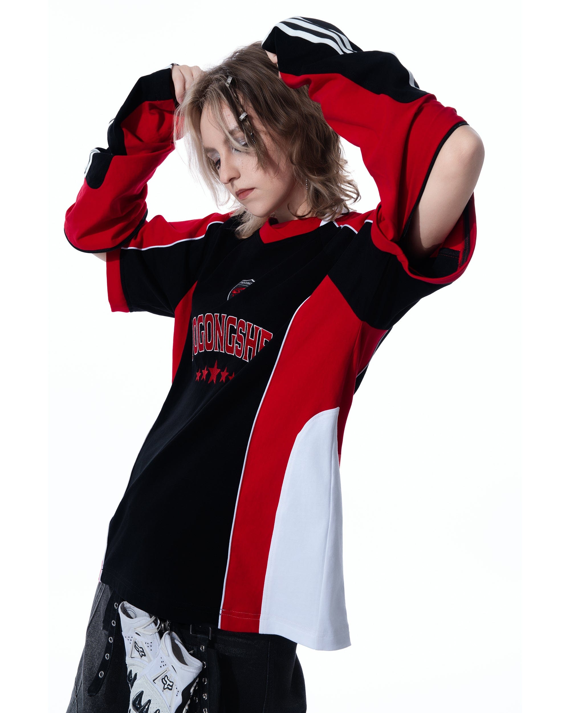 MOGONGSHE Contrast Spliced Detachable Long-Sleeve Tee
