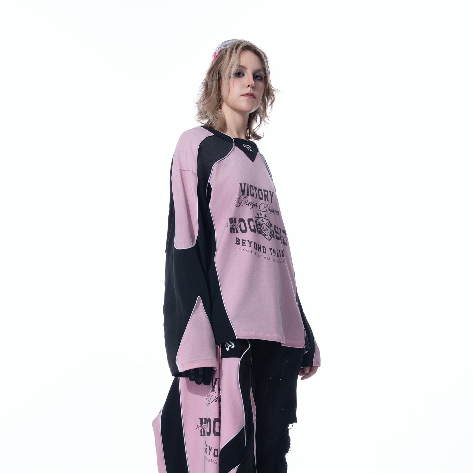 MOGONGSHE Retro Contrast Spliced Raglan Long-Sleeve Tee