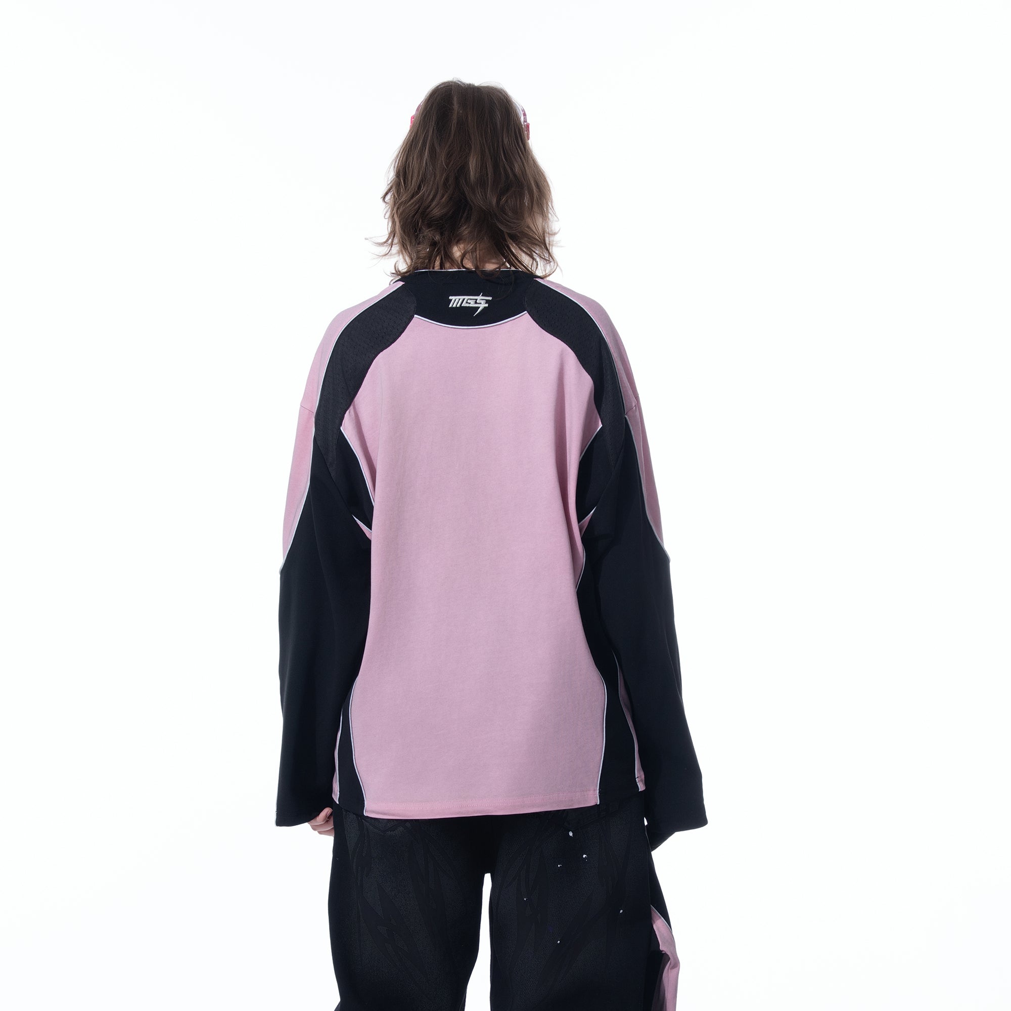 MOGONGSHE Retro Contrast Spliced Raglan Long-Sleeve Tee