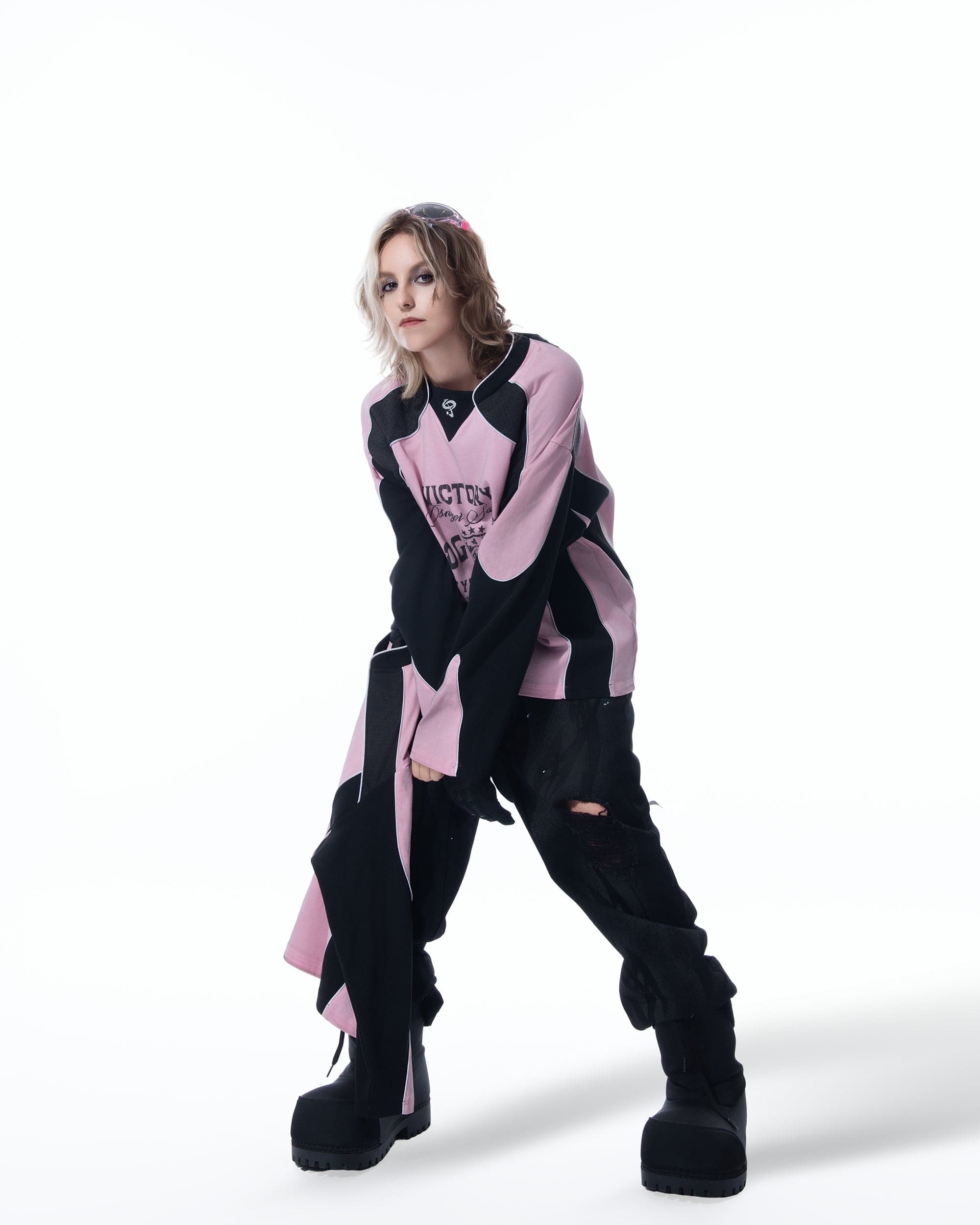 MOGONGSHE Retro Contrast Spliced Raglan Long-Sleeve Tee