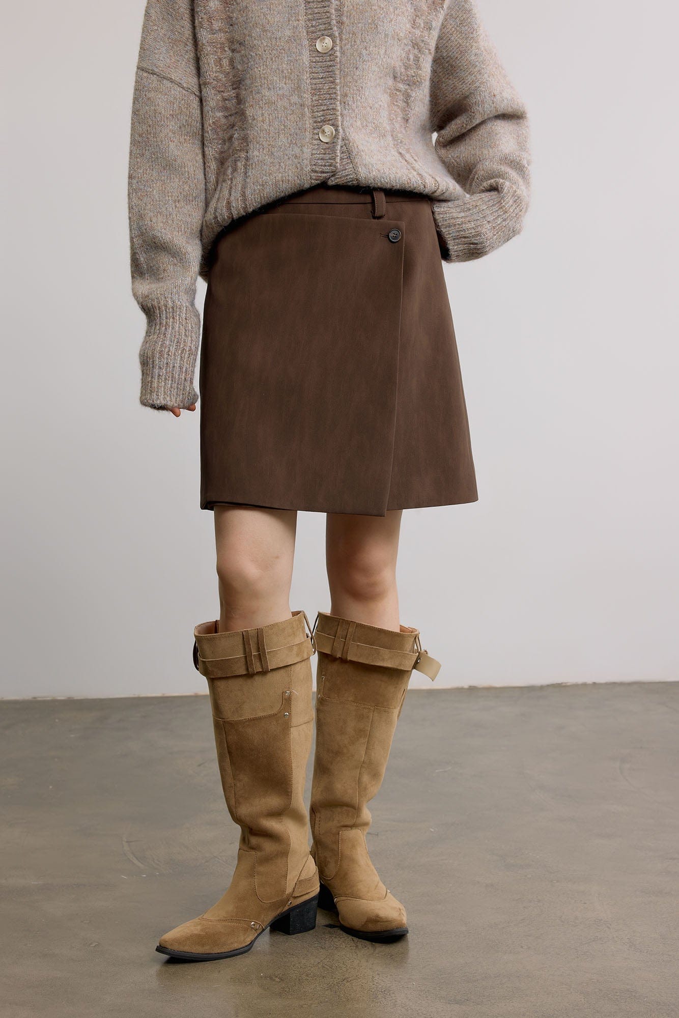 SAME FLOW Faux Suede Wrap-Panel Mini Skirt