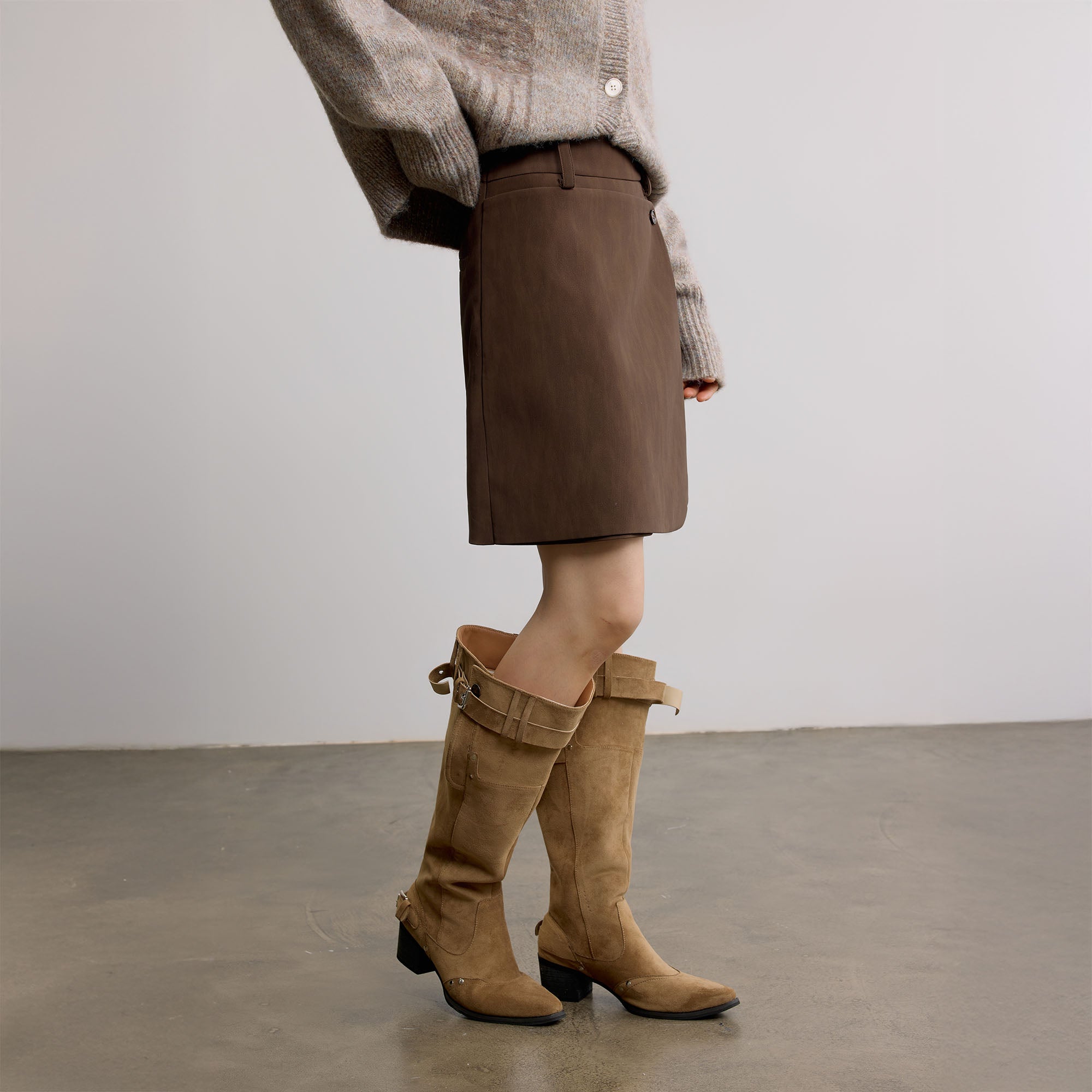 SAME FLOW Faux Suede Wrap-Panel Mini Skirt