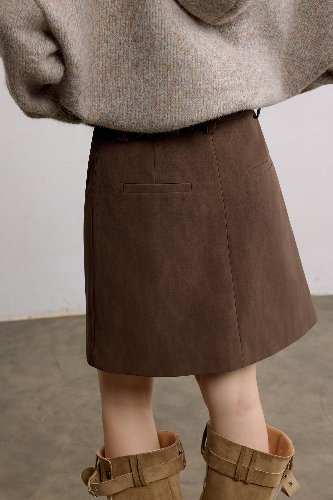 SAME FLOW Faux Suede Wrap-Panel Mini Skirt