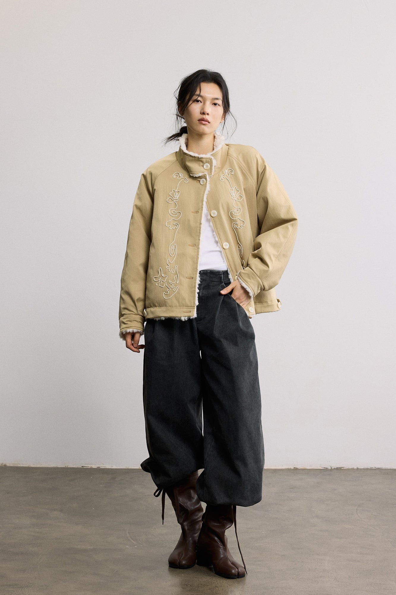 SAME FLOW Reversible Embroidered Fleece-Lined Jacket