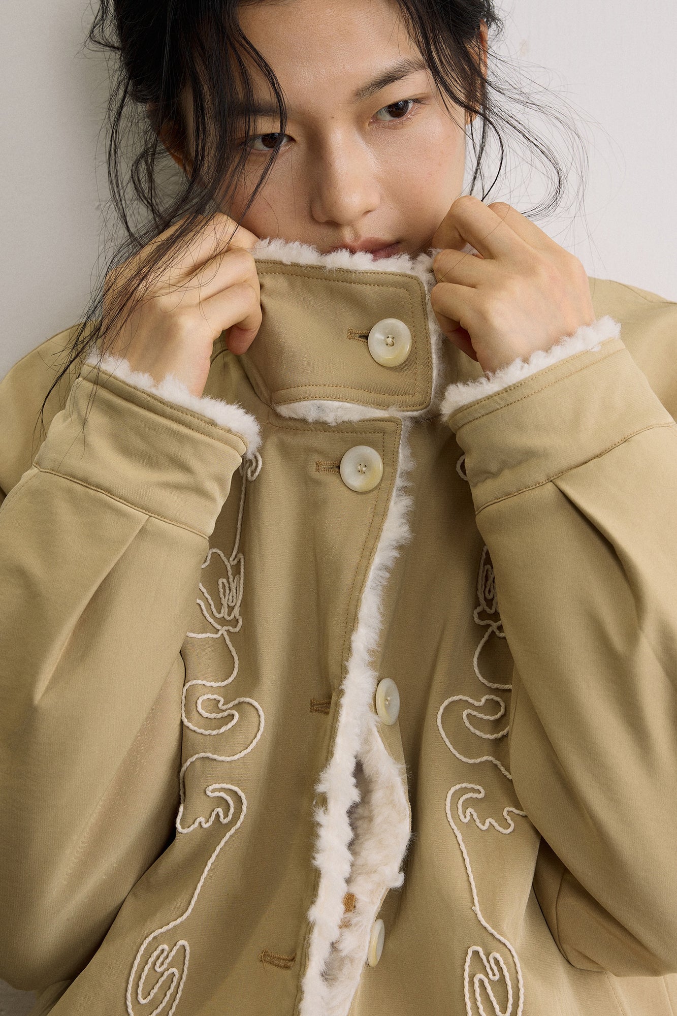 SAME FLOW Reversible Embroidered Fleece-Lined Jacket