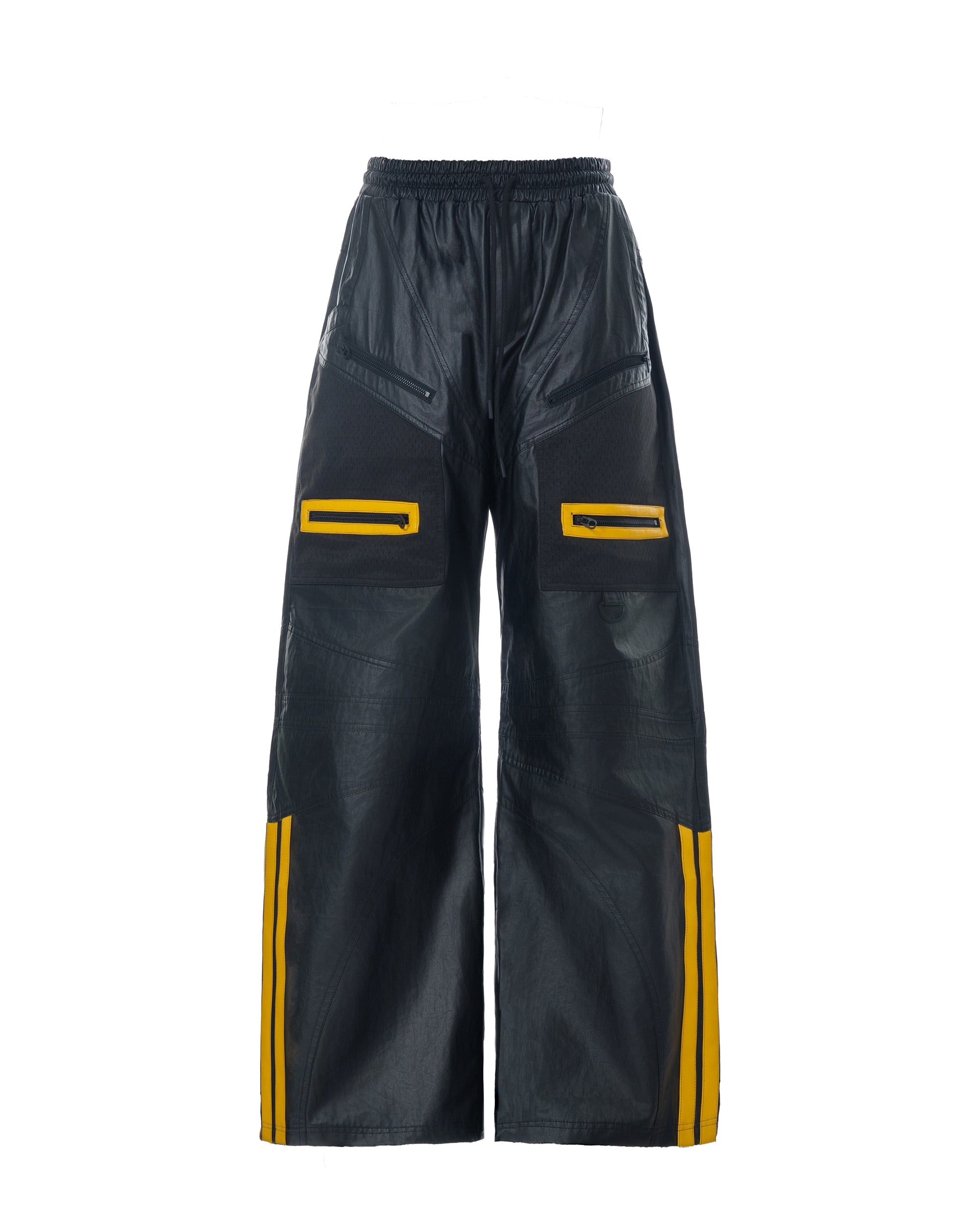 MOGONGSHE Contrast Stripe PU Wide-Leg Pants