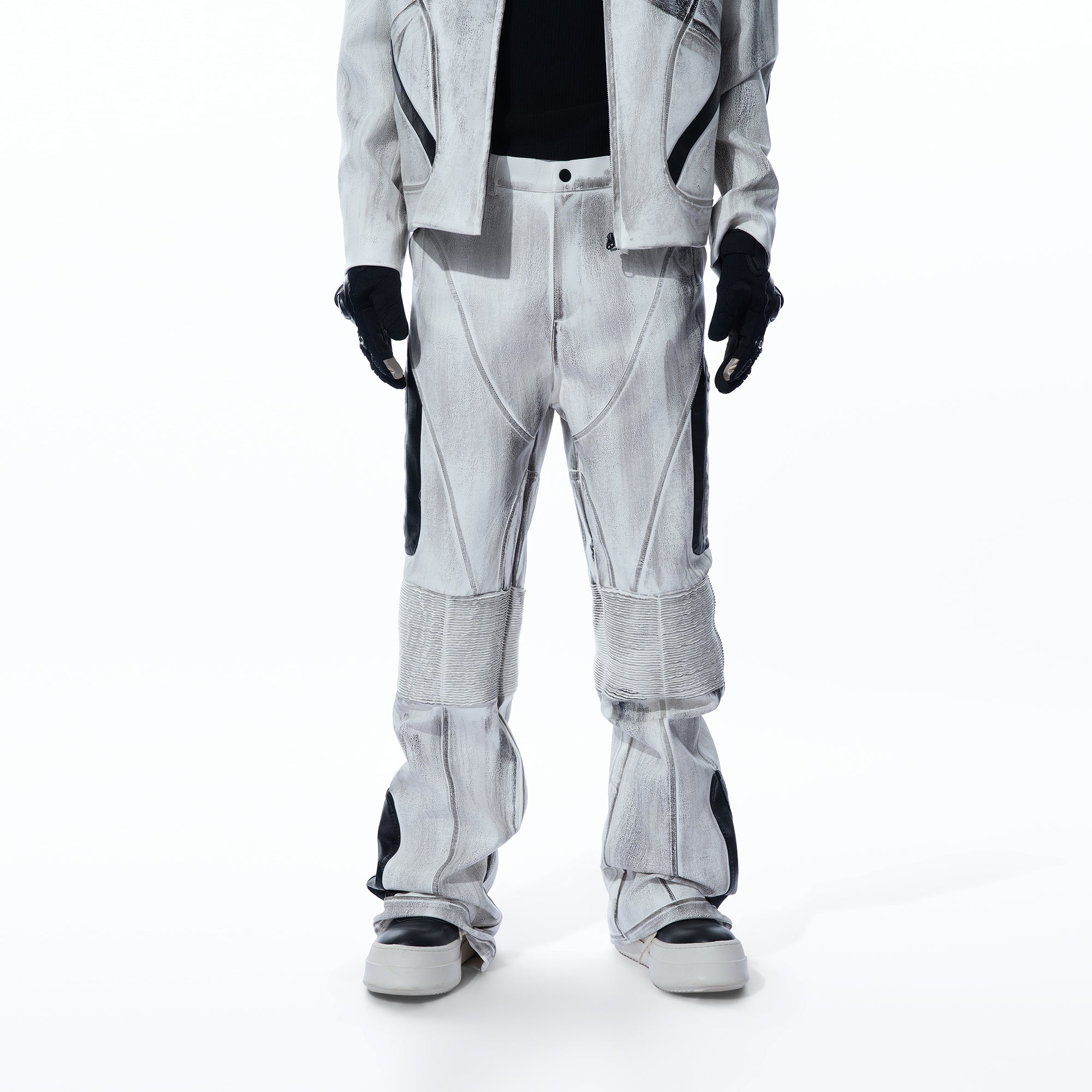 MOGONGSHE Distressed Techwear PU Moto Pants