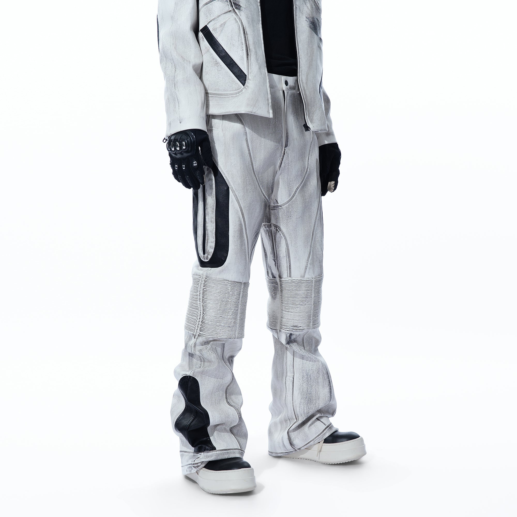 MOGONGSHE Distressed Techwear PU Moto Pants