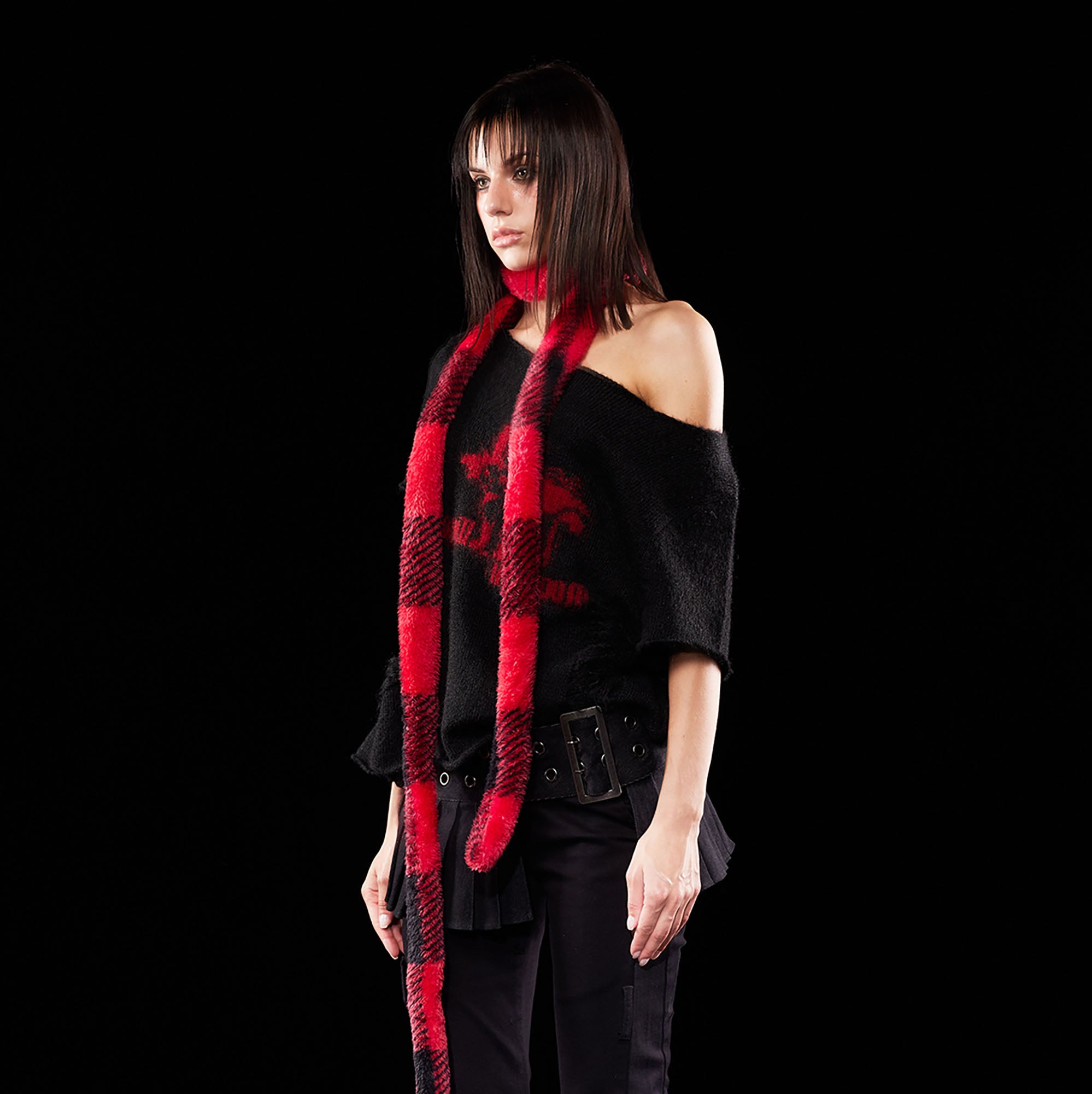 EMOHA Detachable Striped Sleeve Bunny Jacquard Sweater