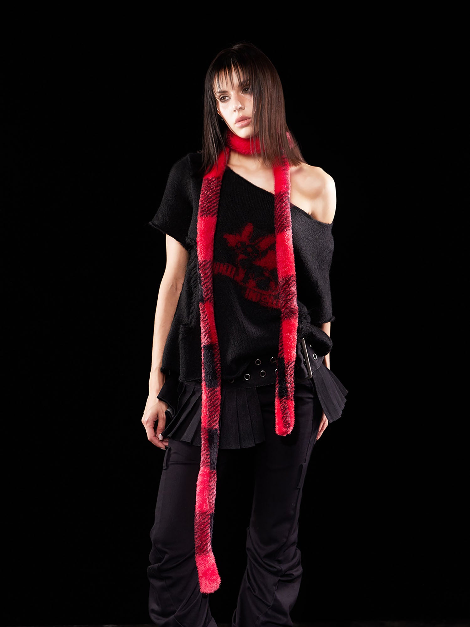 EMOHA Detachable Striped Sleeve Bunny Jacquard Sweater