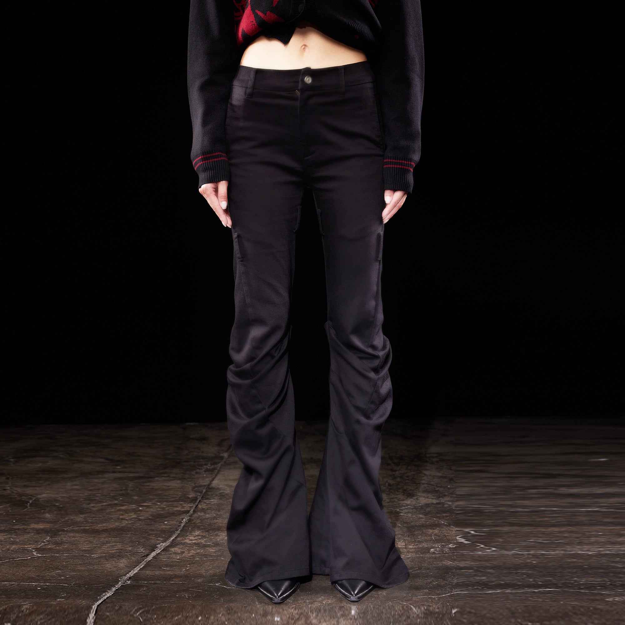 EMOHA Ruched Lazer Burnt Wing Flared Jeans