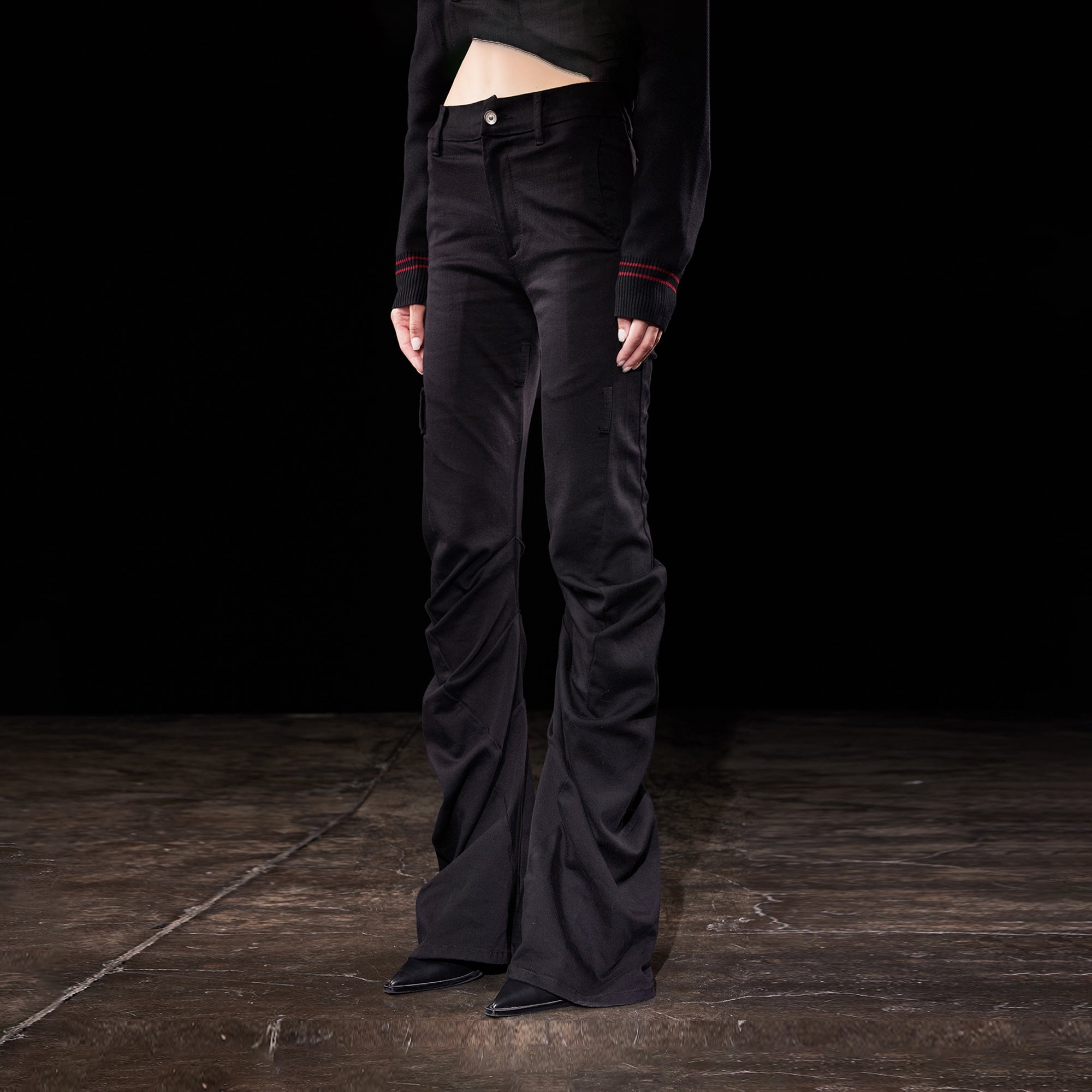 EMOHA Ruched Lazer Burnt Wing Flared Jeans