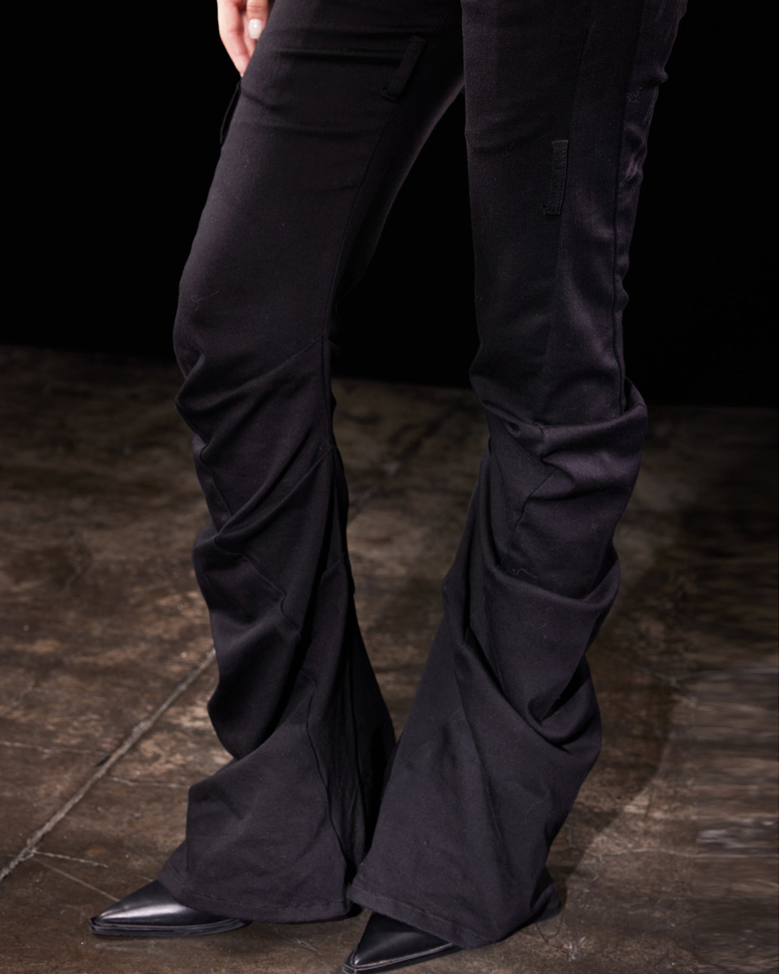 EMOHA Ruched Lazer Burnt Wing Flared Jeans