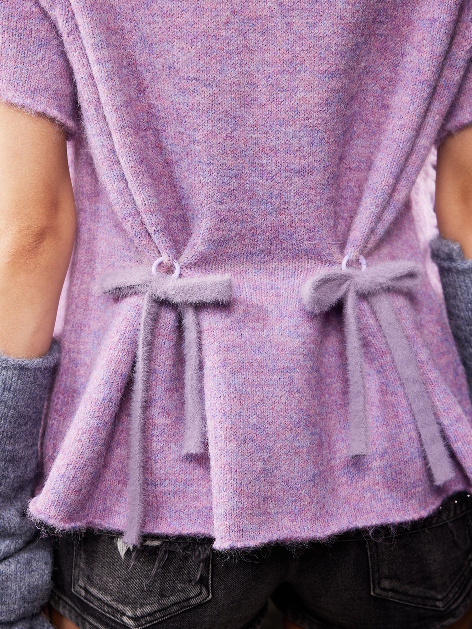 EMOHA Fuzzy Distressed Raw Edge Knit Top