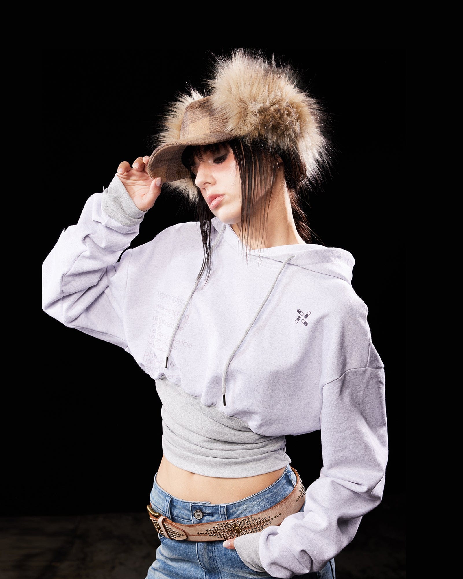 EMOHA Pleated Tight Waist Cropped Hoodie