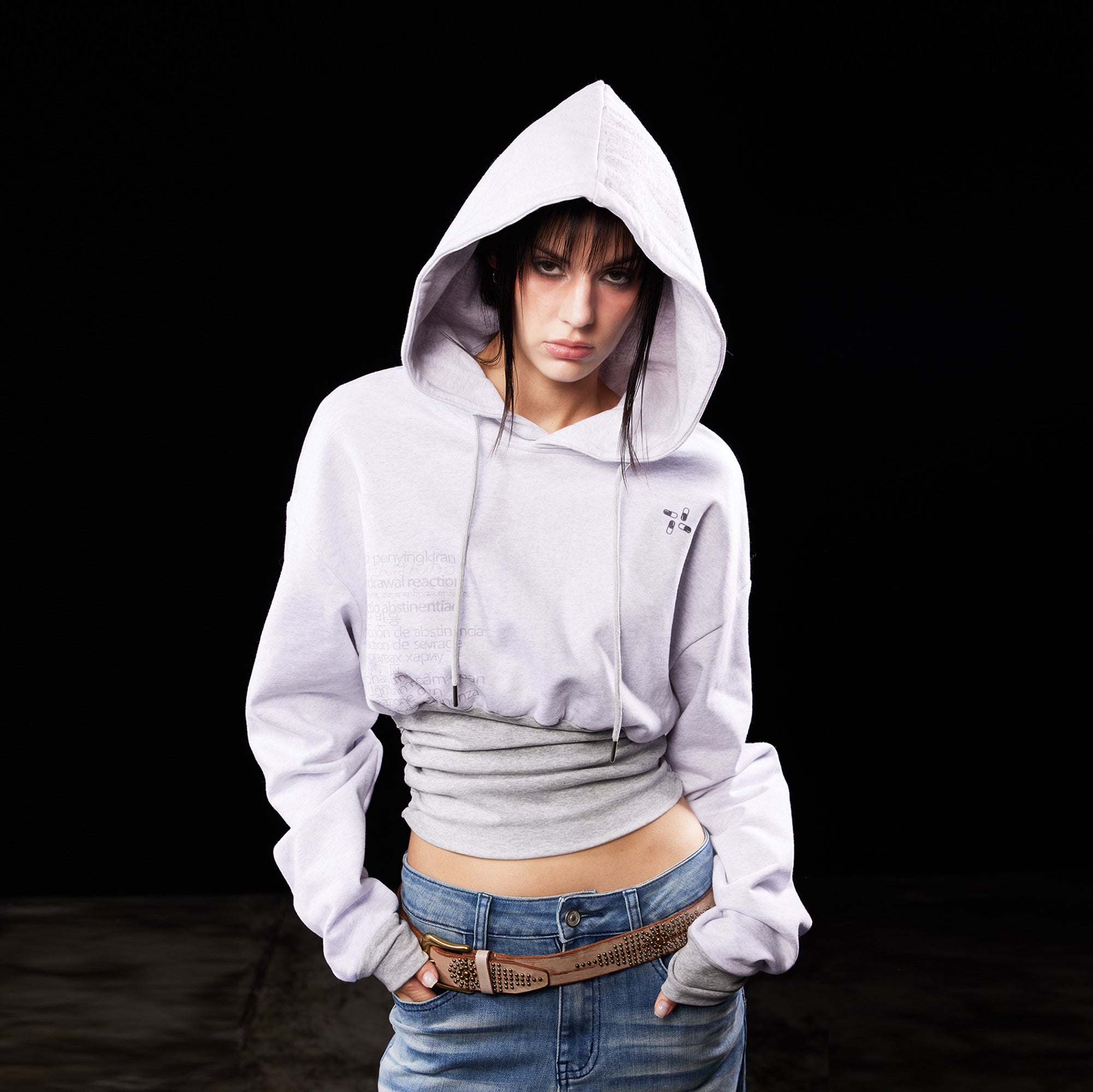 EMOHA Pleated Tight Waist Cropped Hoodie