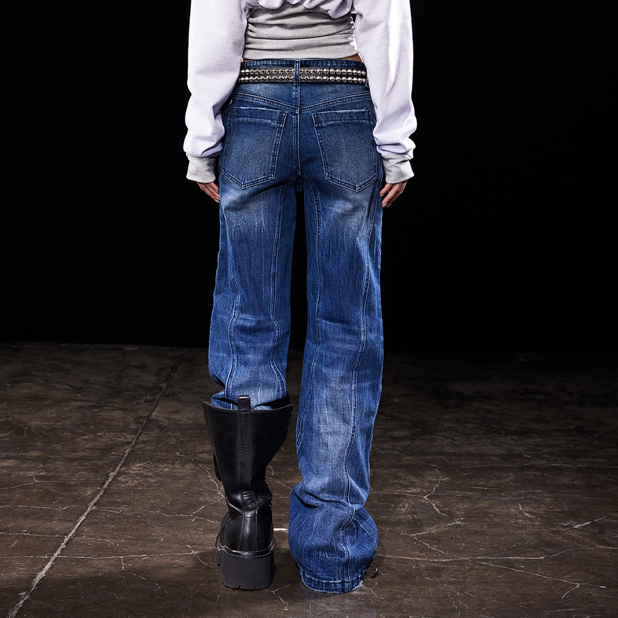 EMOHA Multi Panel Wide-Leg Washed Jeans